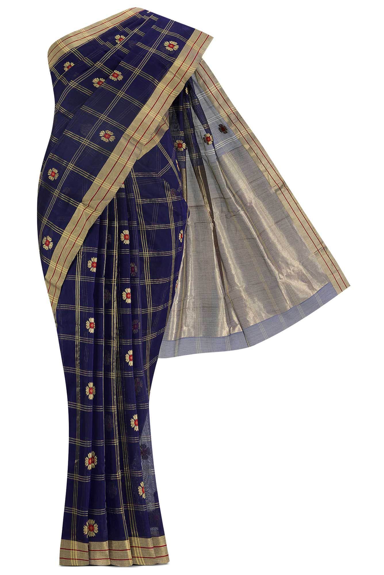 Navya  Navy Blue Chanderi Silk Cotton Saree