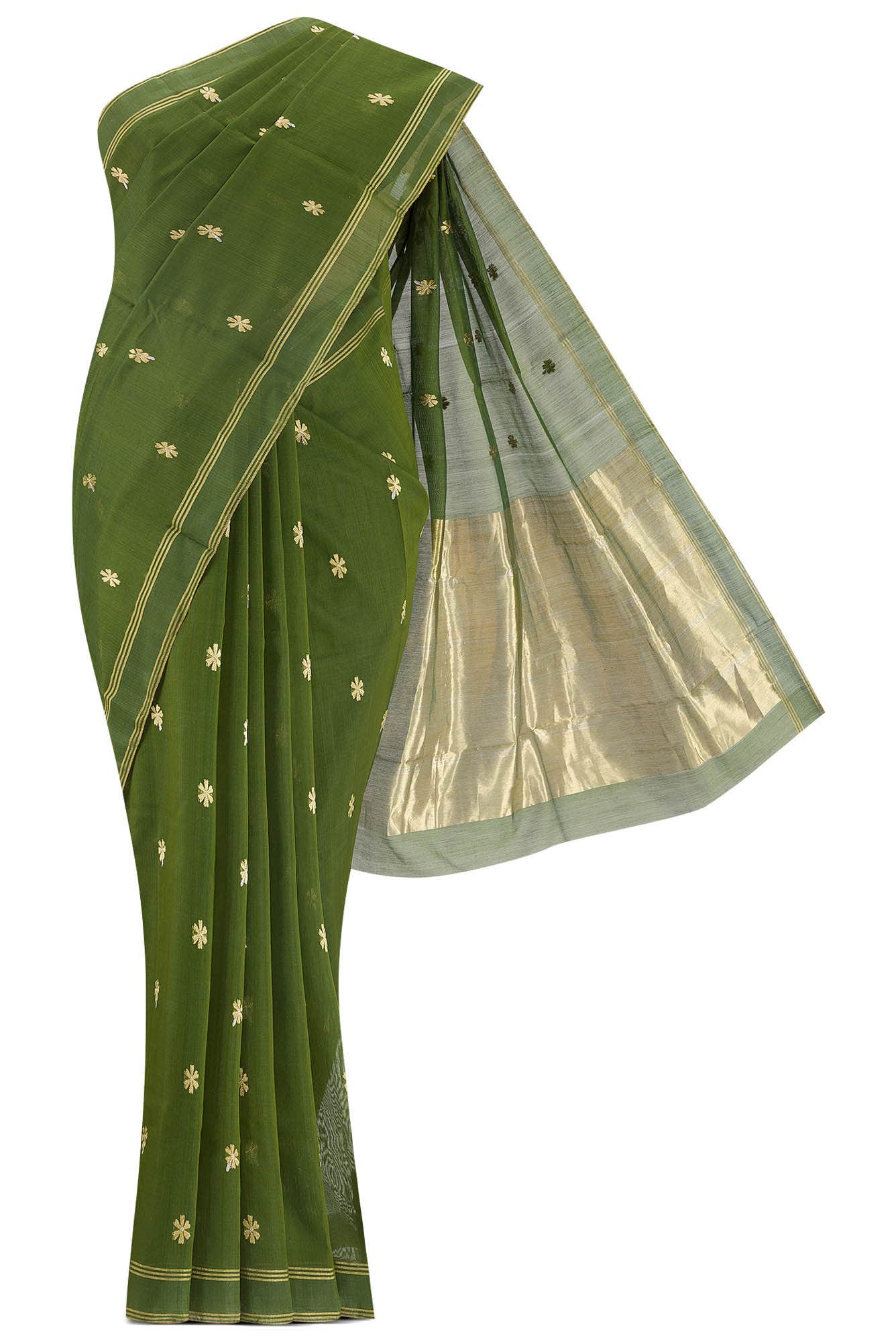 Navya  Green Chanderi Silk Cotton Saree