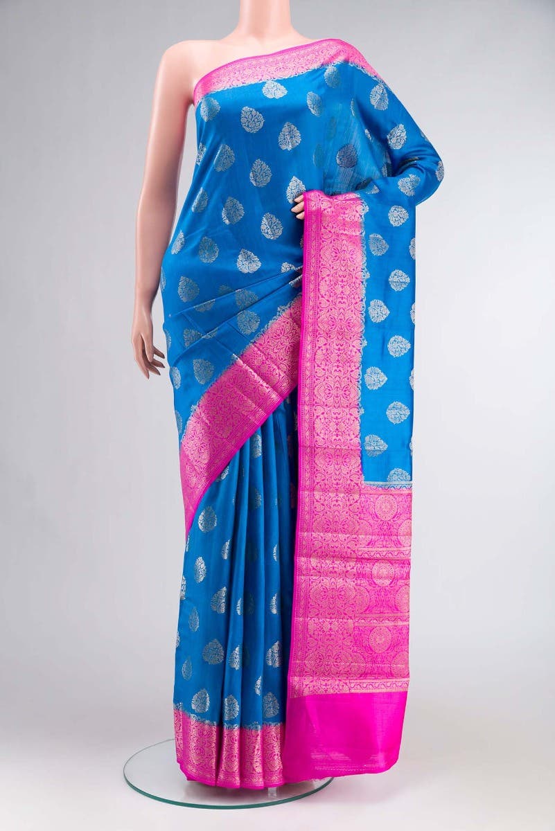 Blue Banarasi Raw Silk Saree