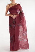 The Sparrows Deep Red Pure Organza Silk Saree