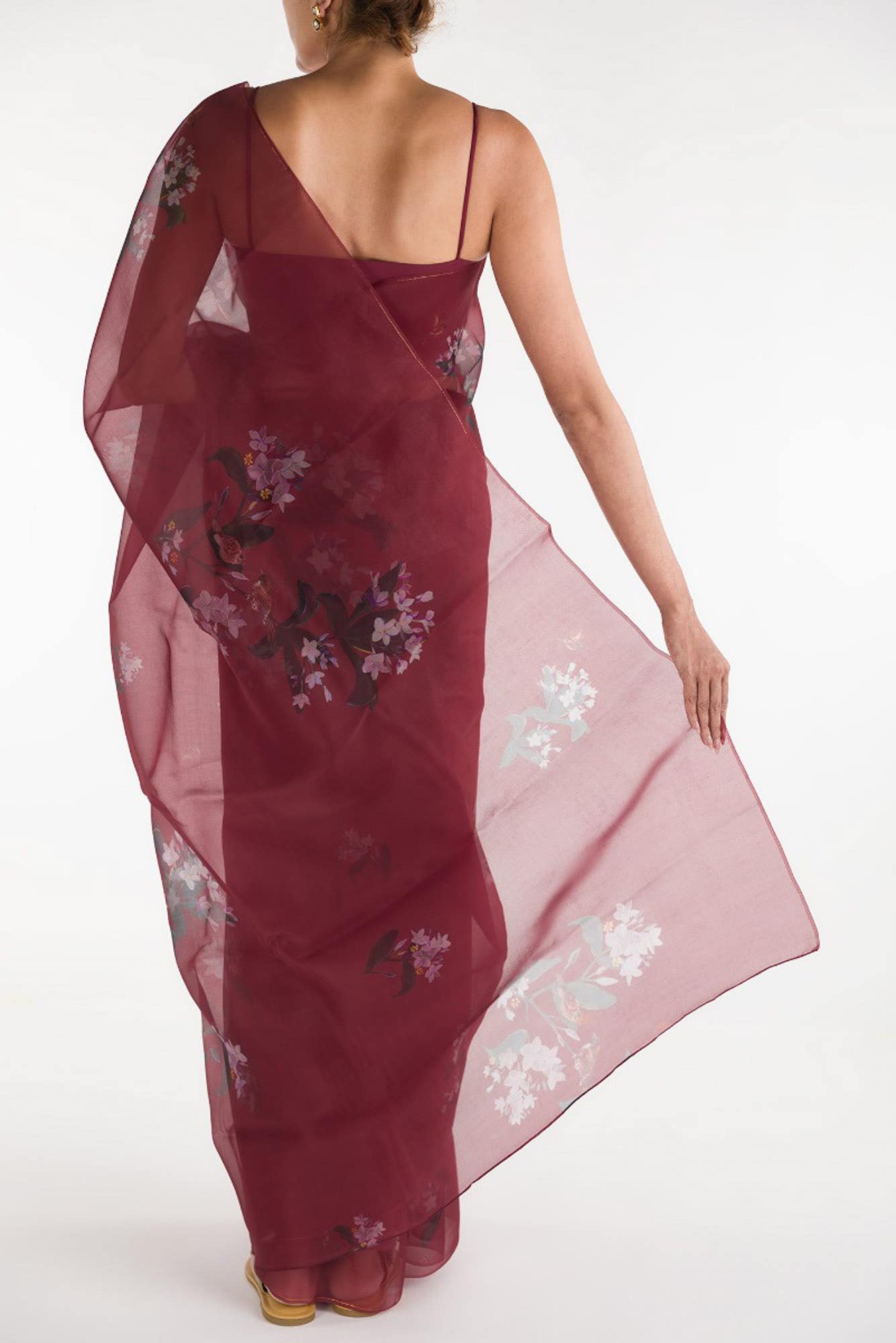 The Sparrows Deep Red Pure Organza Silk Saree