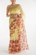 Bougainvillea Vines Yellow Pure Organza Silk Saree