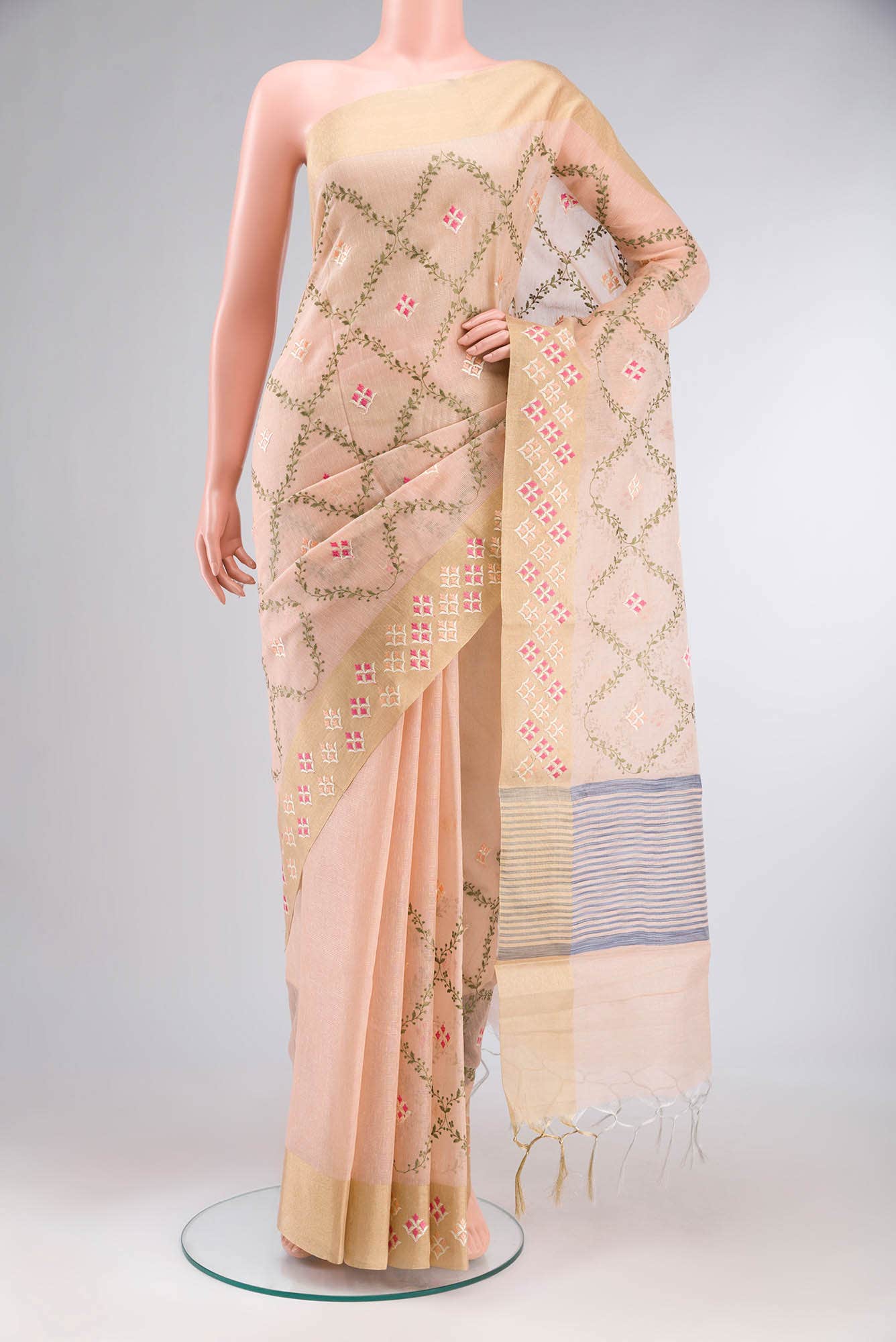 Peach Blended Cotton Saree