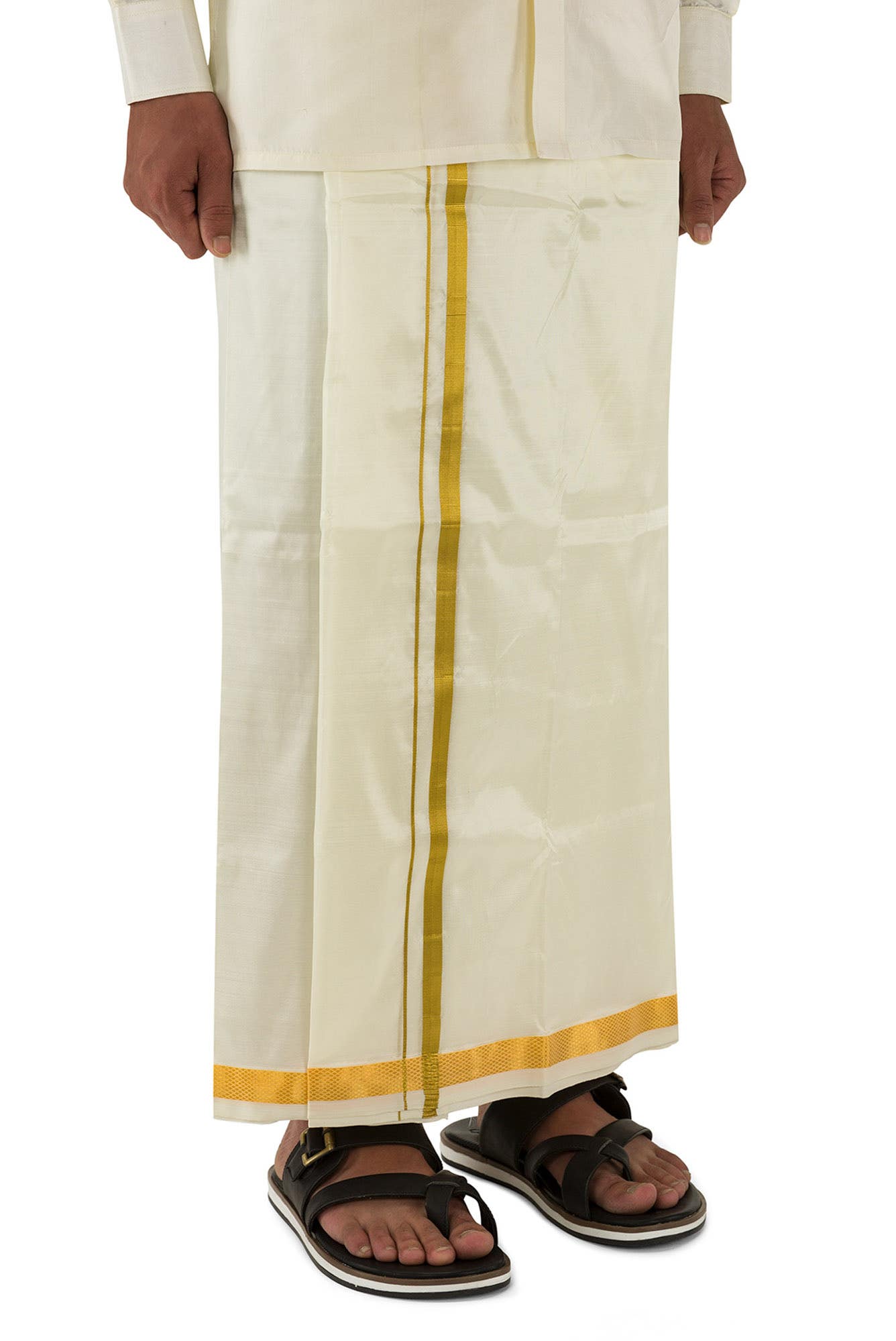 Cream Cream Art Silk Dhoti 8 Muzham