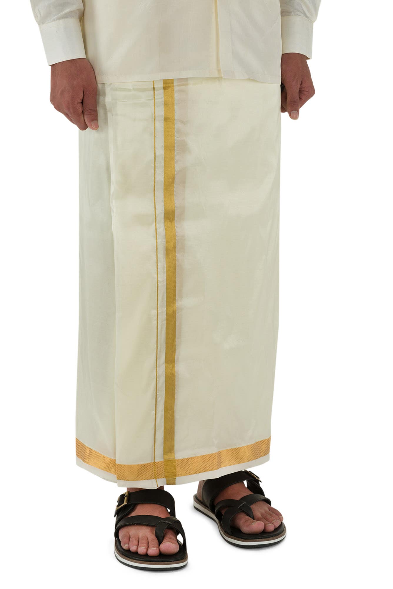 Cream Cream Art Silk Dhoti 8 Muzham