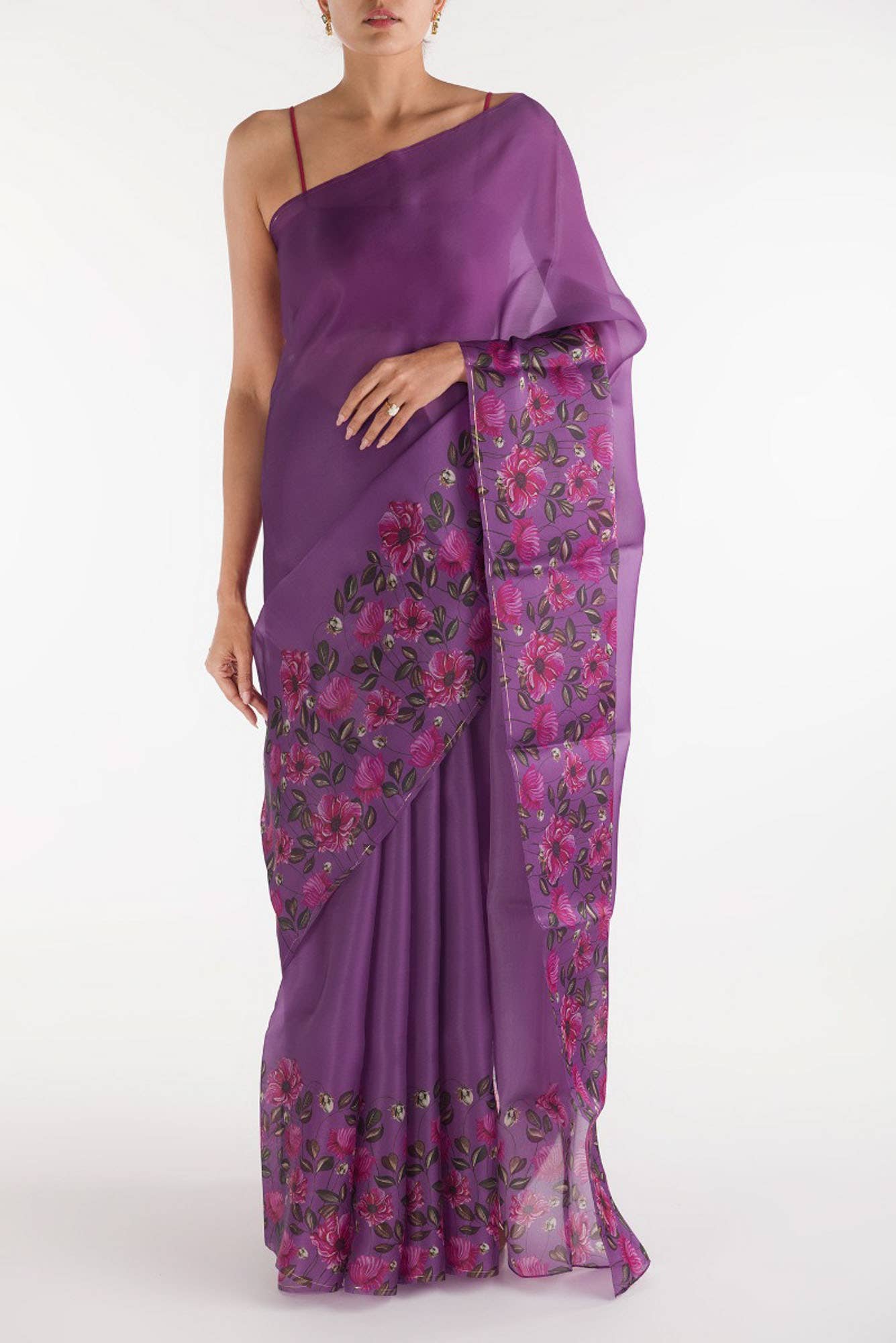 Poppys in Rhythm Lilac Satin Organza Saree