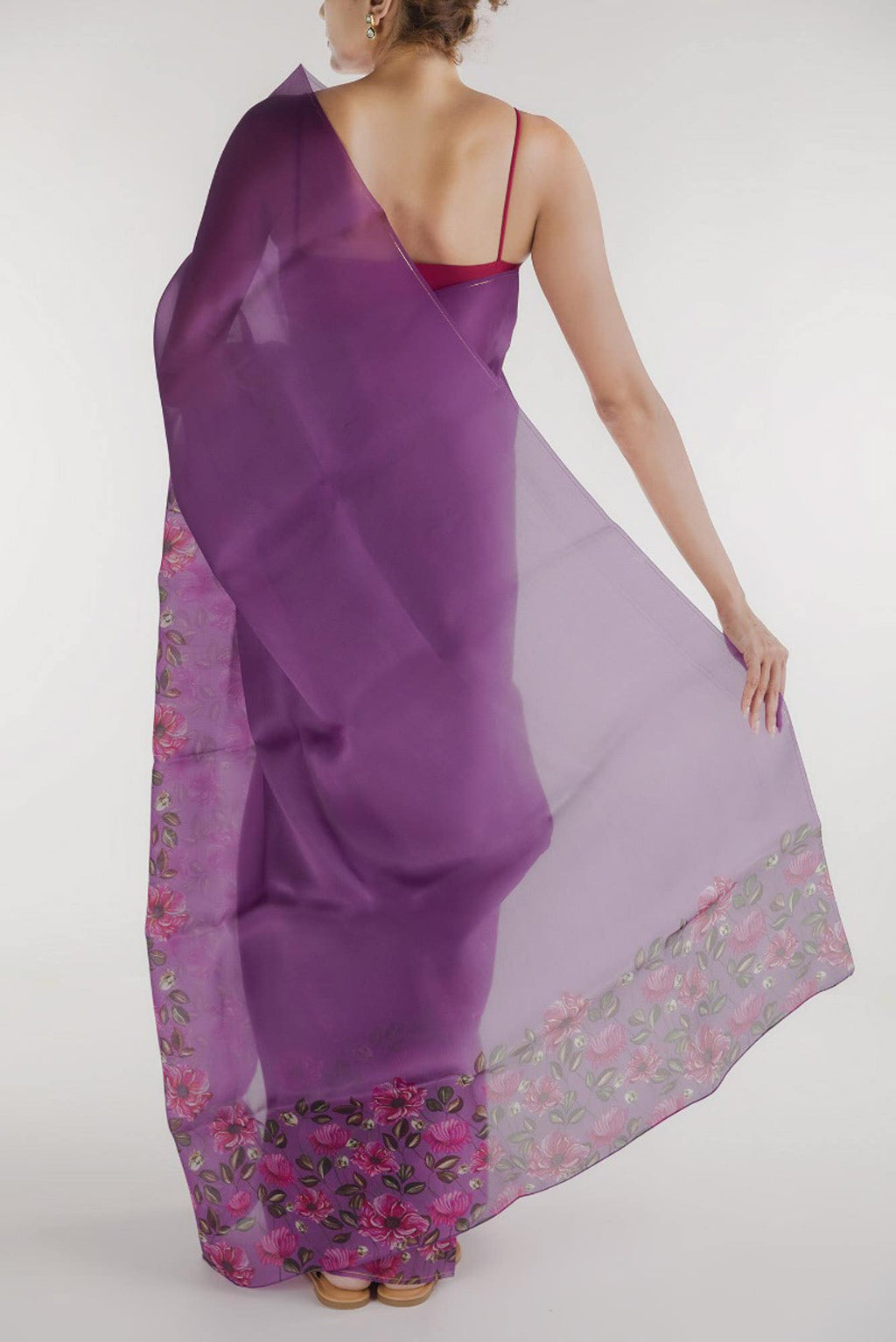 Poppys in Rhythm Lilac Satin Organza Saree