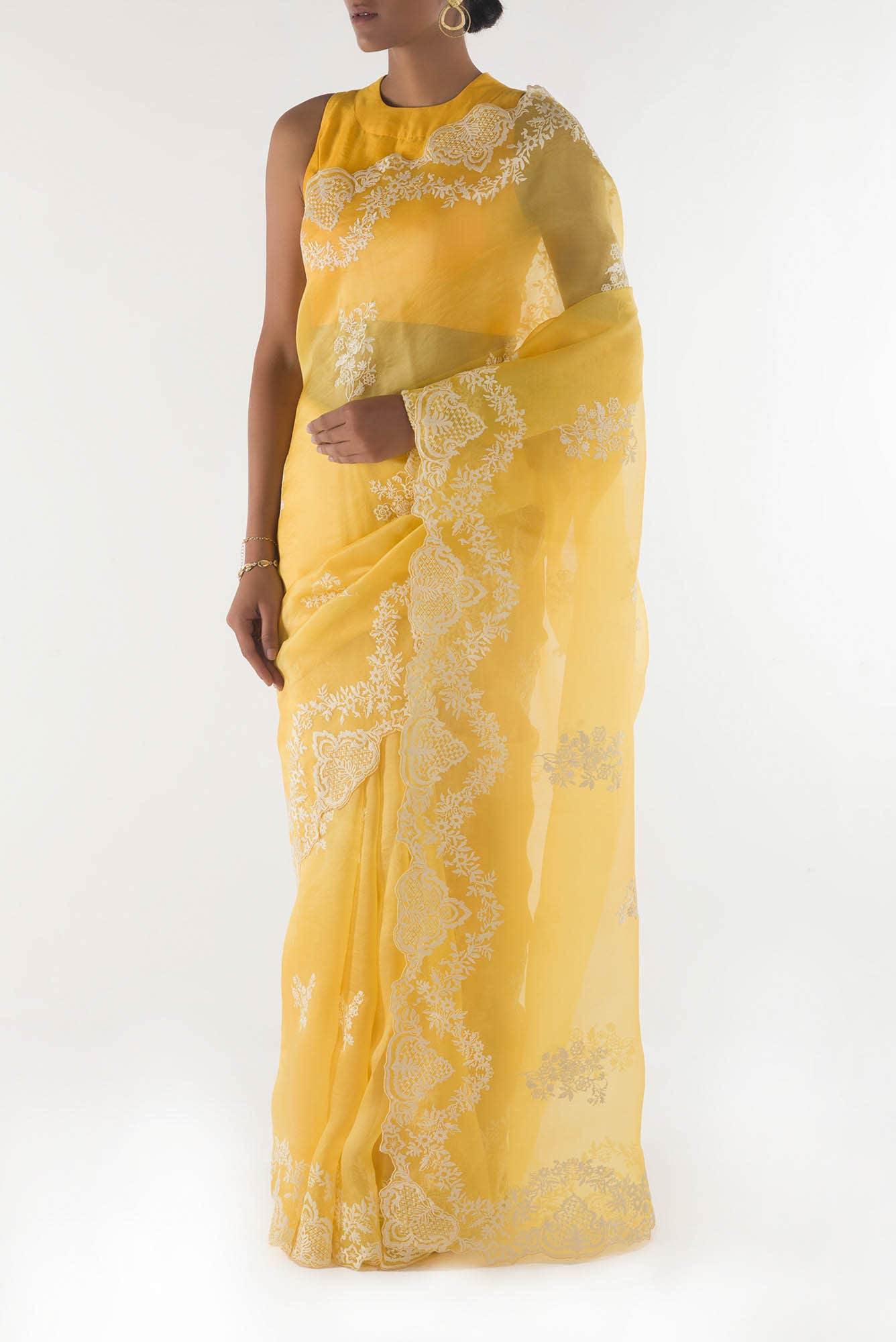 Peonia Yellow floral design saree from Embroidered Romance Collection by Nalli
