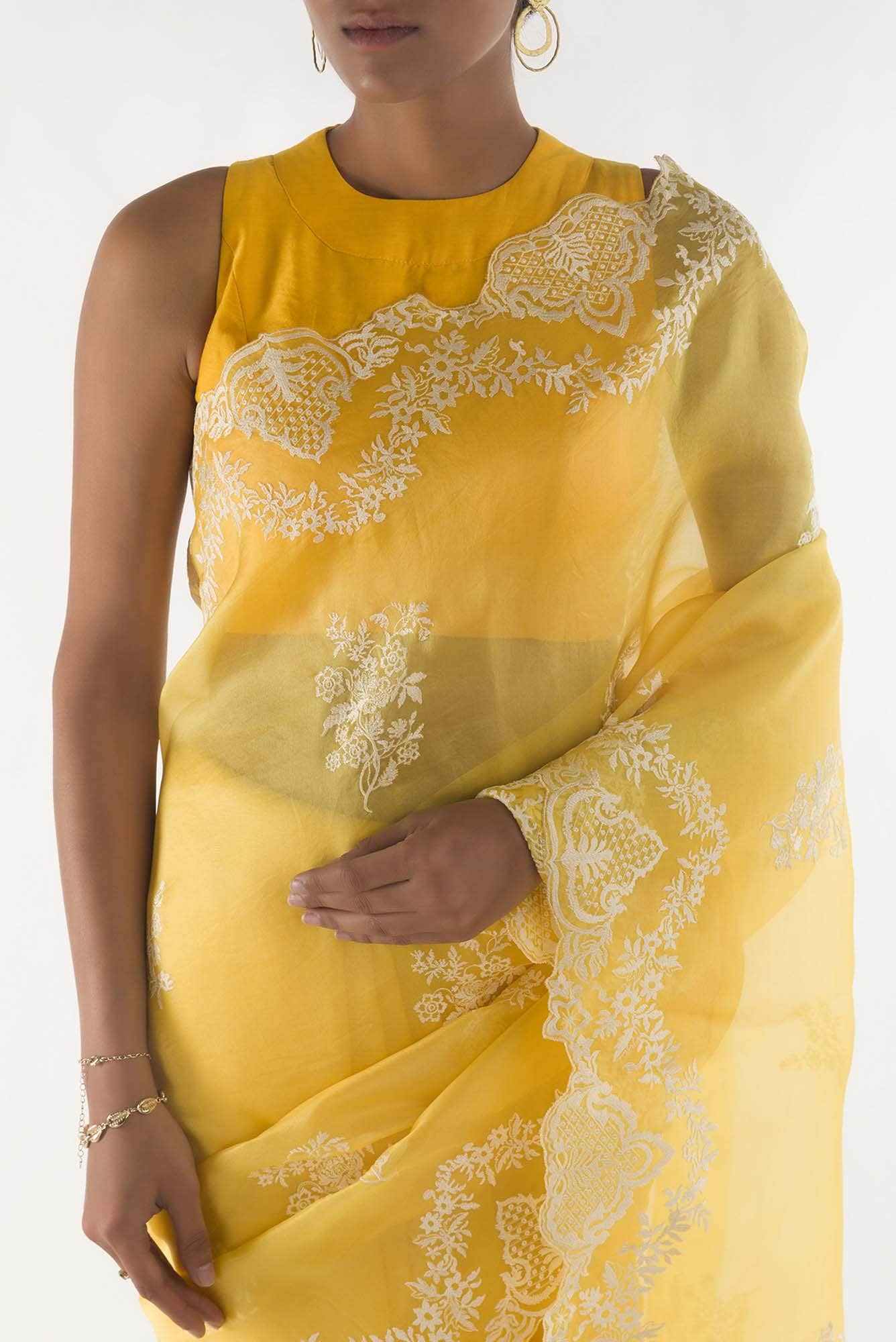 Peonia Yellow floral design saree from Embroidered Romance Collection by Nalli