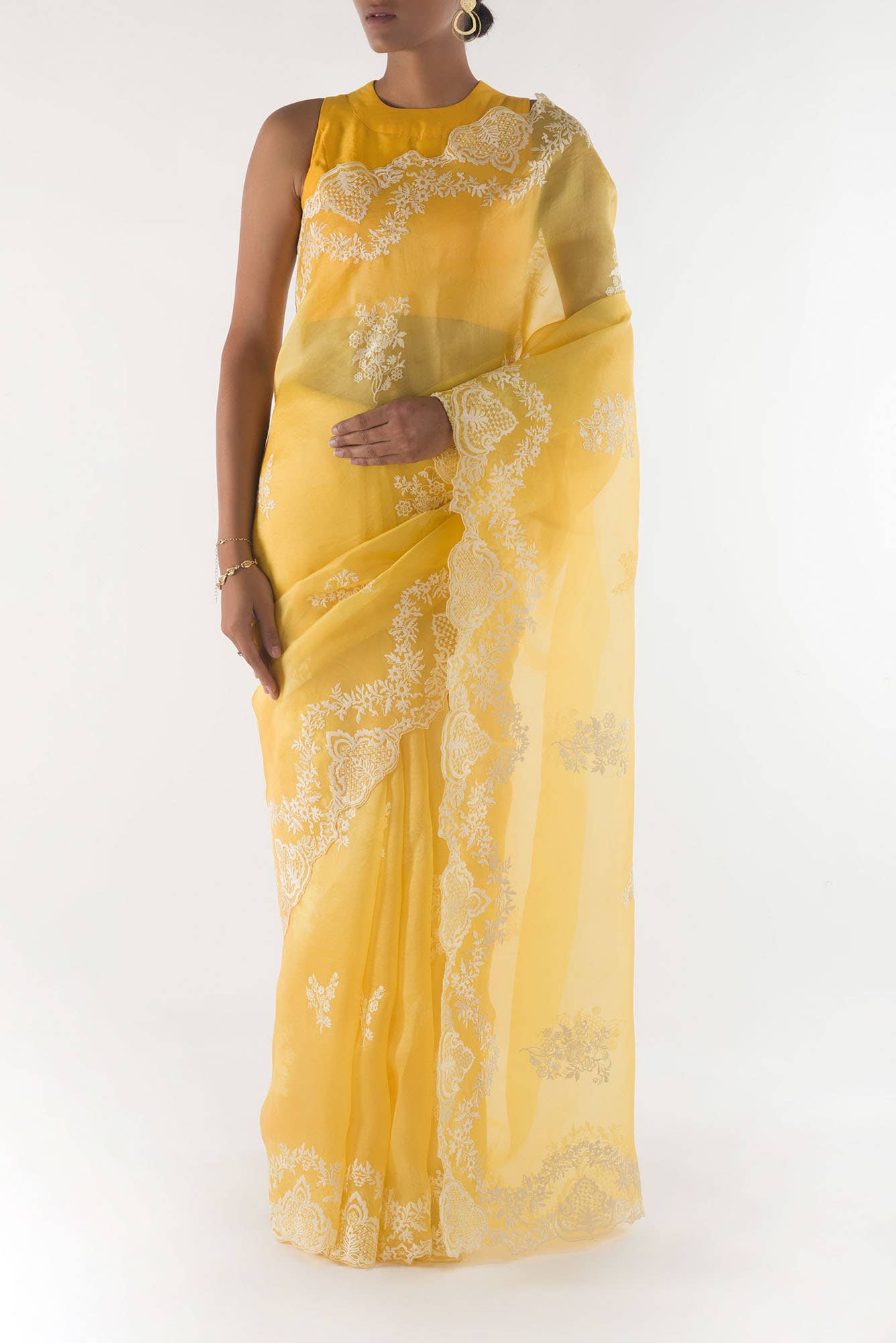 Peonia Yellow floral design saree from Embroidered Romance Collection by Nalli