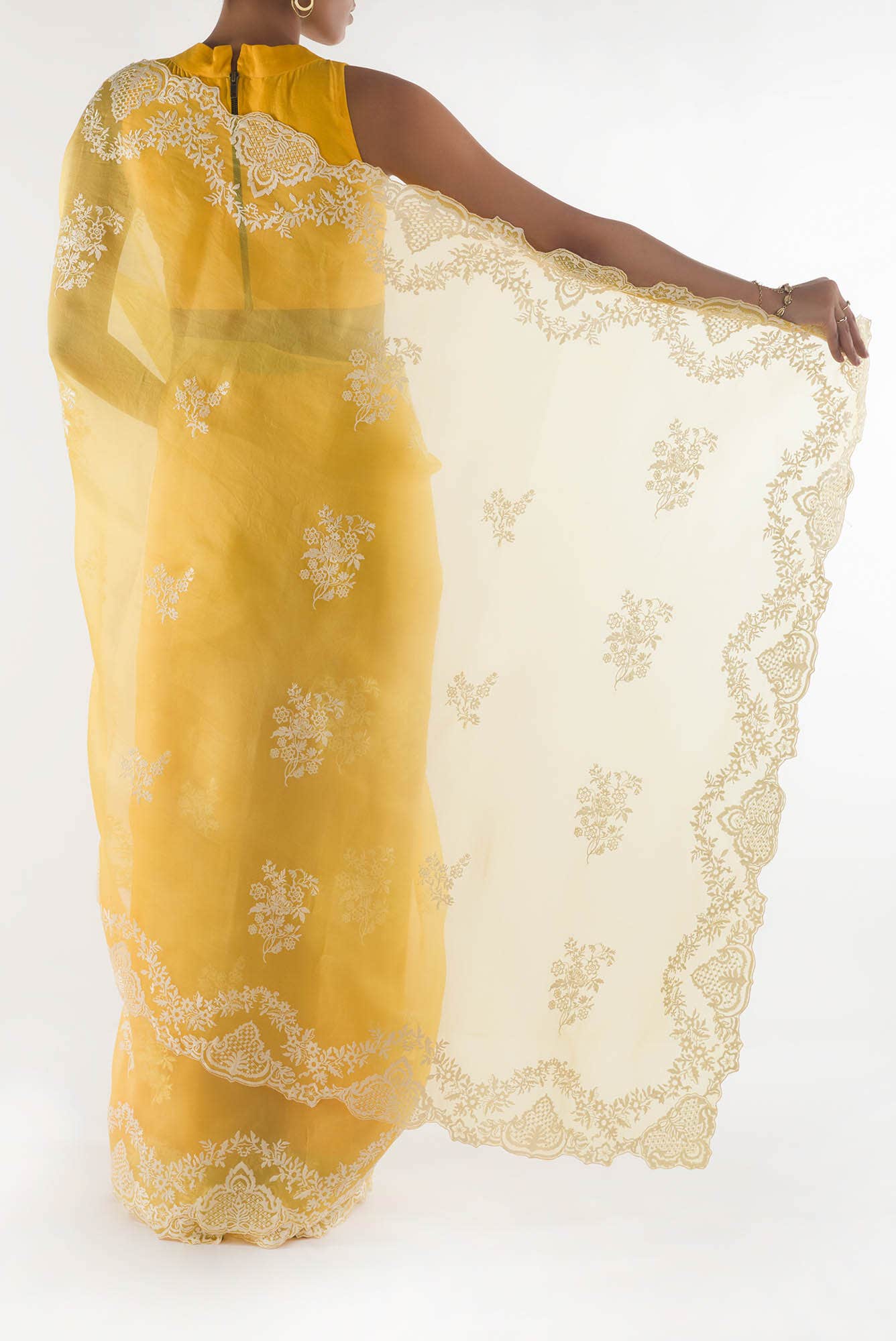 Peonia Yellow floral design saree from Embroidered Romance Collection by Nalli