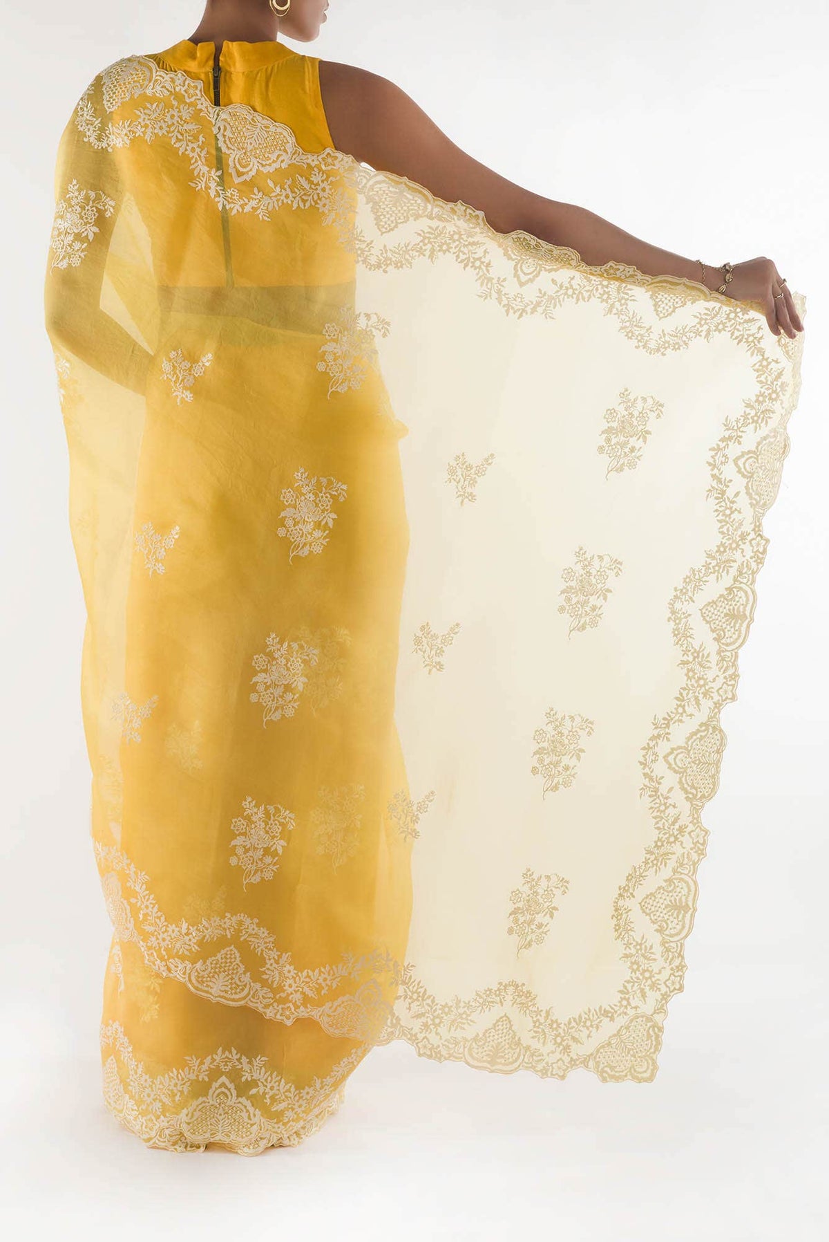 Peonia Yellow floral design saree from Embroidered Romance Collection by Nalli
