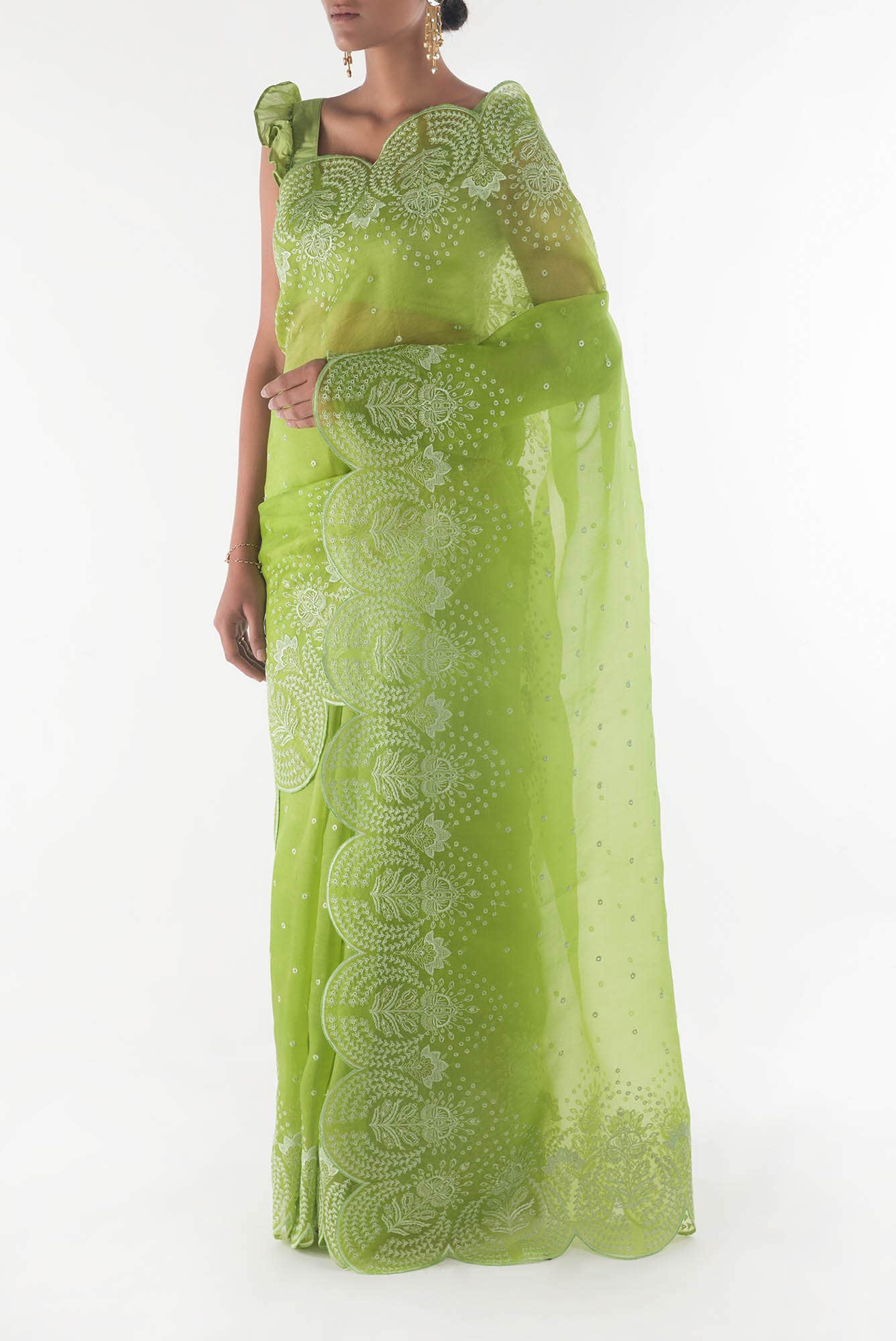 Lovelace Green floral design saree from Embroidered Romance Collection by Nalli