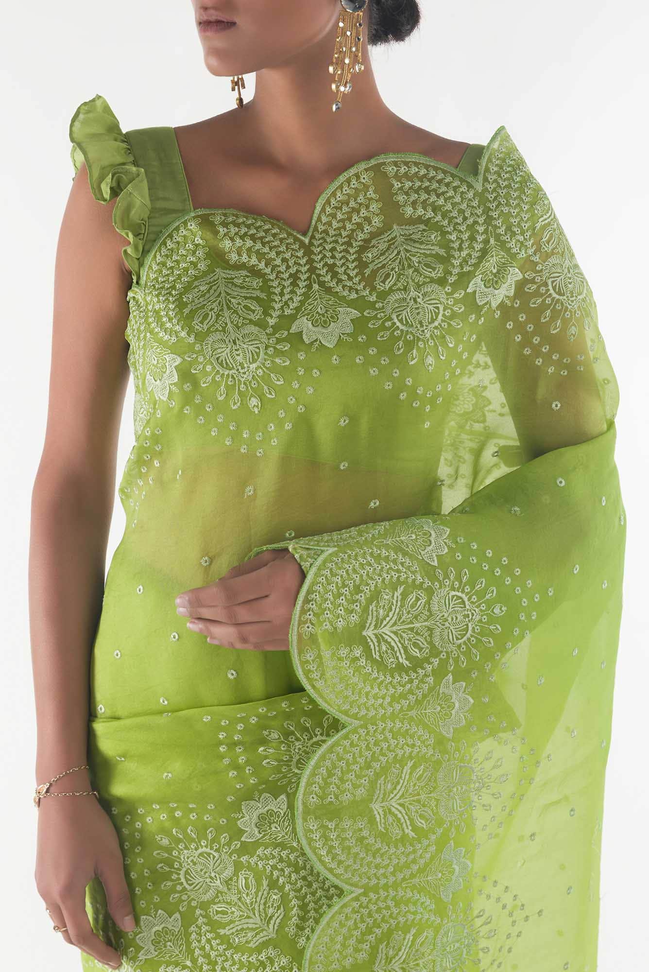 Lovelace Green floral design saree from Embroidered Romance Collection by Nalli