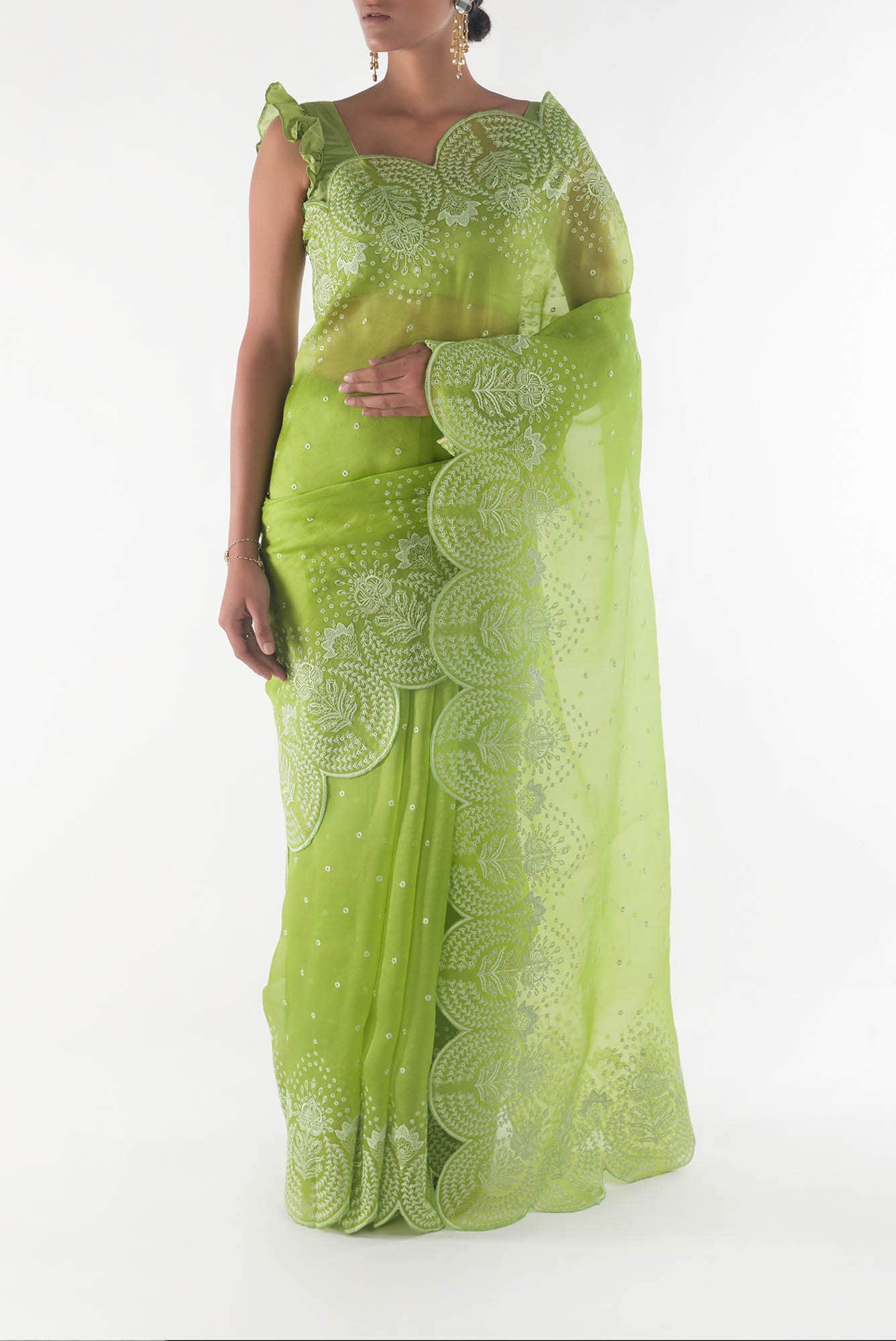 Lovelace Green floral design saree from Embroidered Romance Collection by Nalli