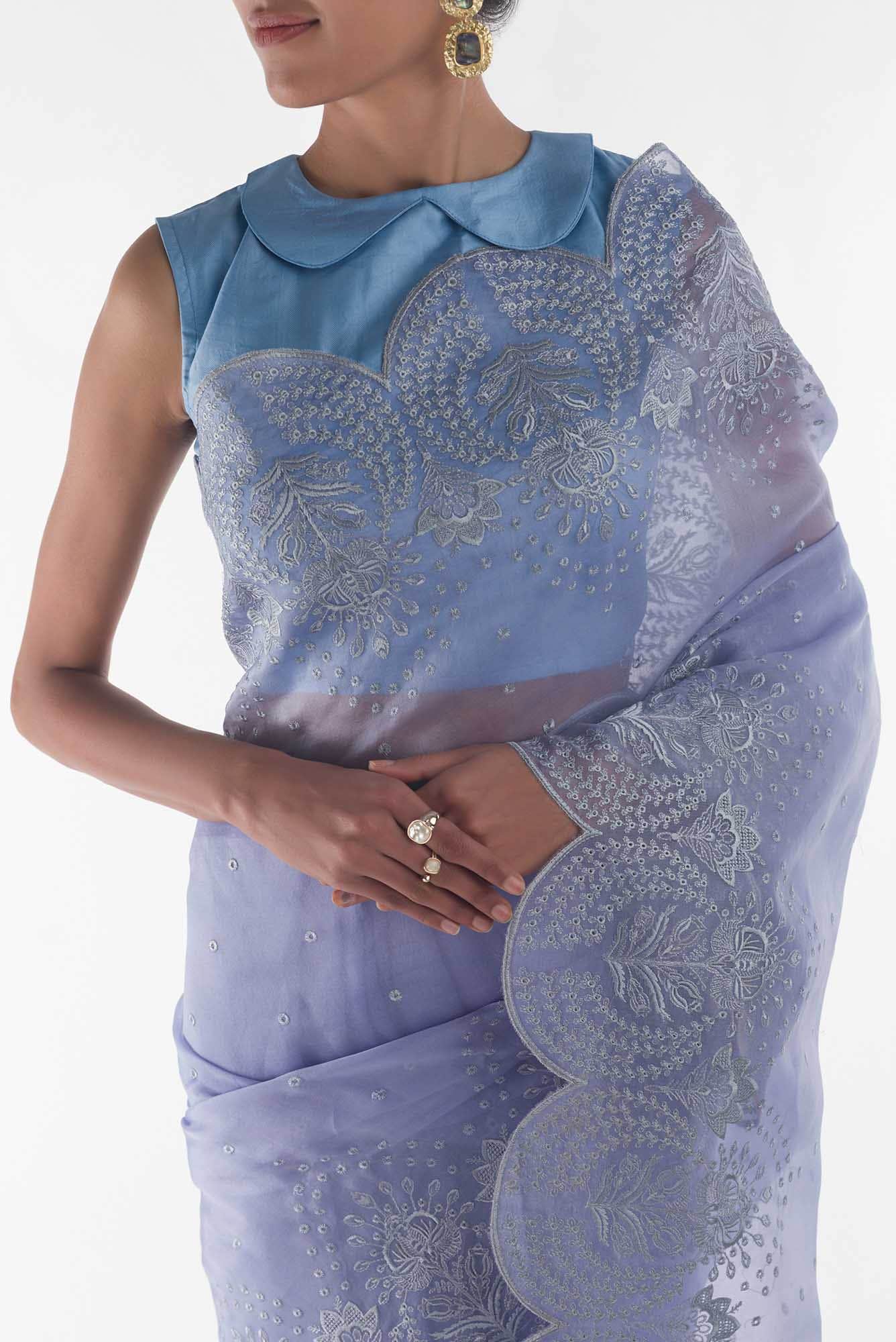 Lovelace Blue floral design saree from Embroidered Romance Collection by Nalli