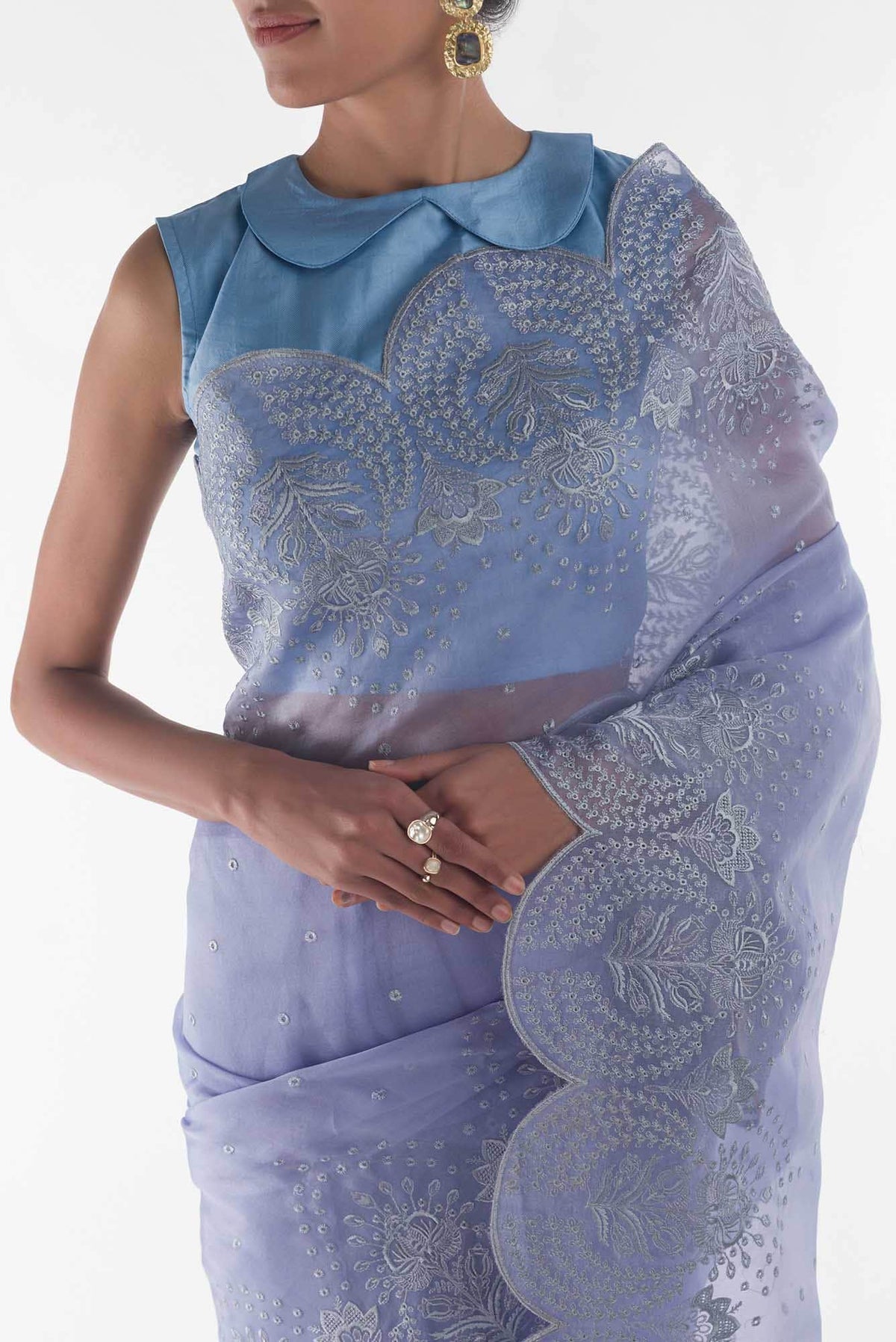 Lovelace Blue floral design saree from Embroidered Romance Collection by Nalli