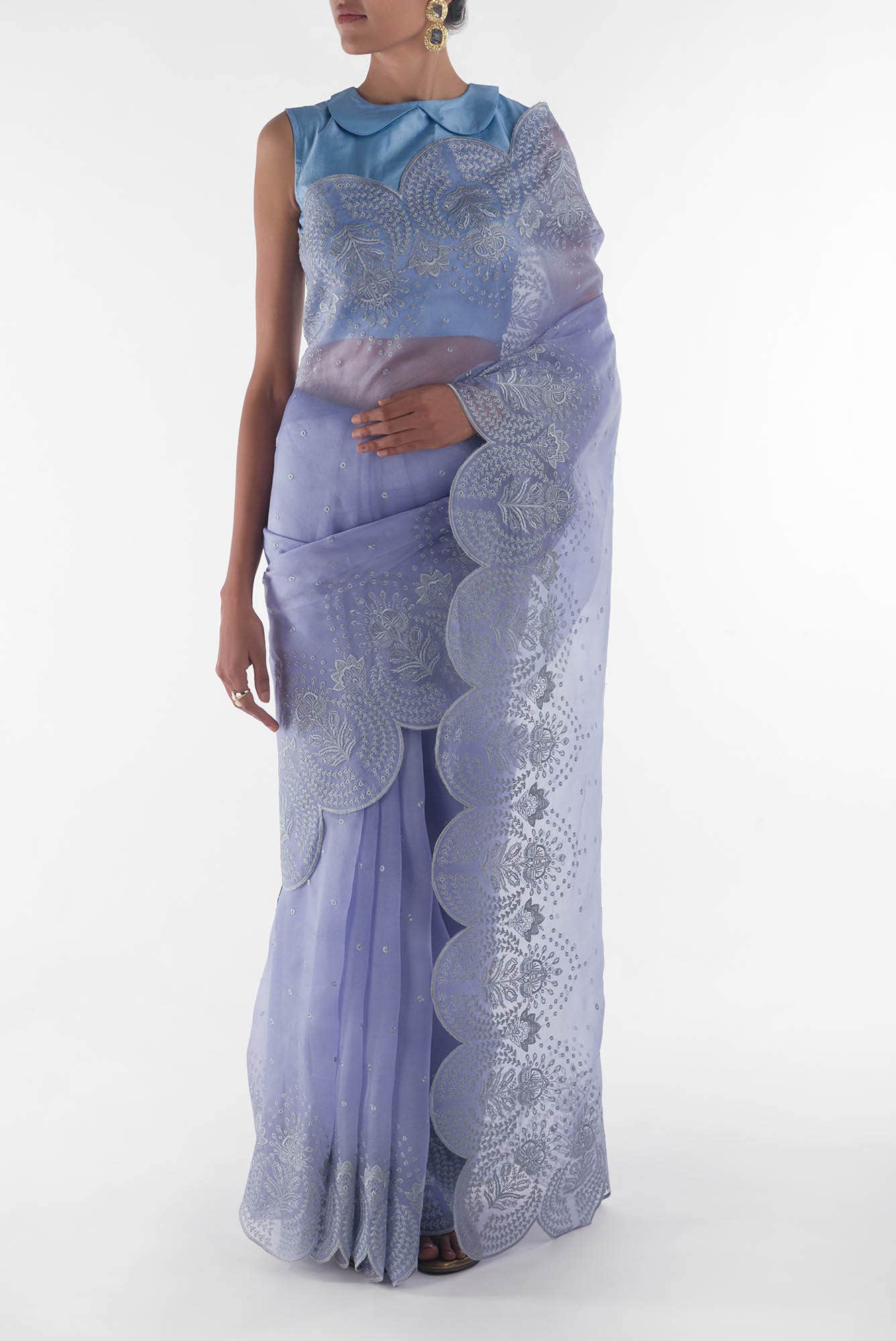 Lovelace Blue floral design saree from Embroidered Romance Collection by Nalli