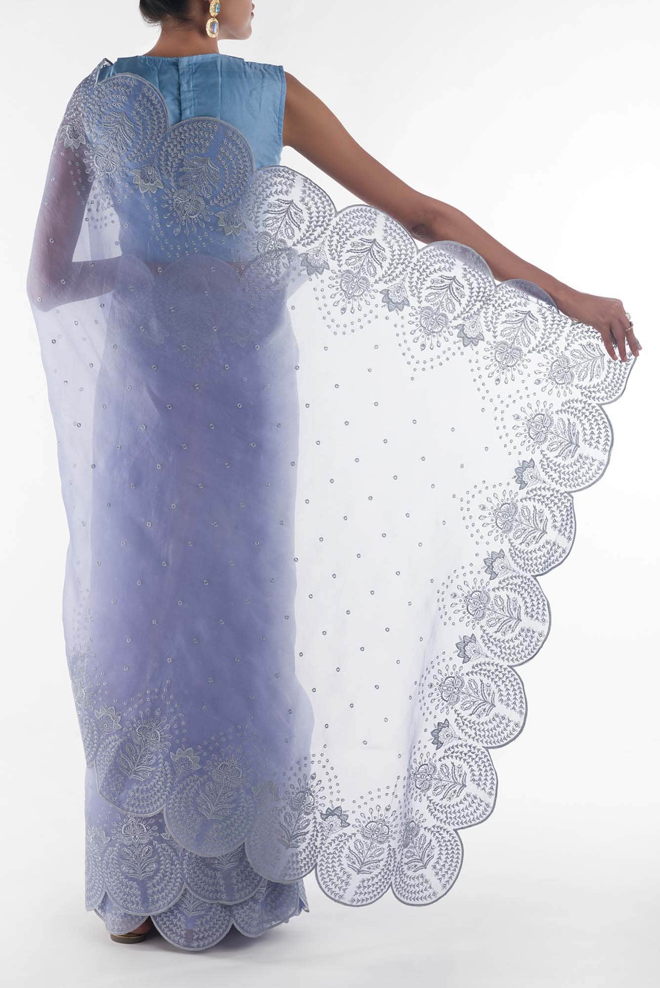 Lovelace Blue floral design saree from Embroidered Romance Collection by Nalli