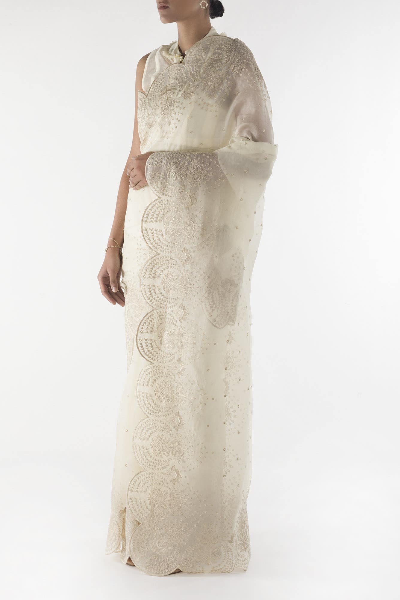 Lovelace Cream floral design saree from Embroidered Romance Collection by Nalli