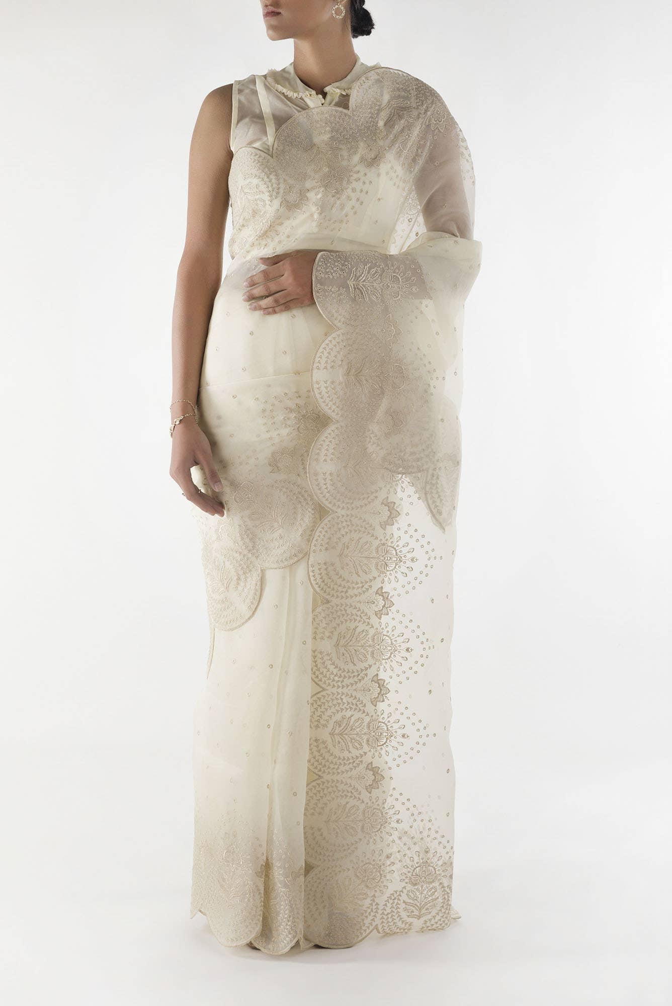 Lovelace Cream floral design saree from Embroidered Romance Collection by Nalli