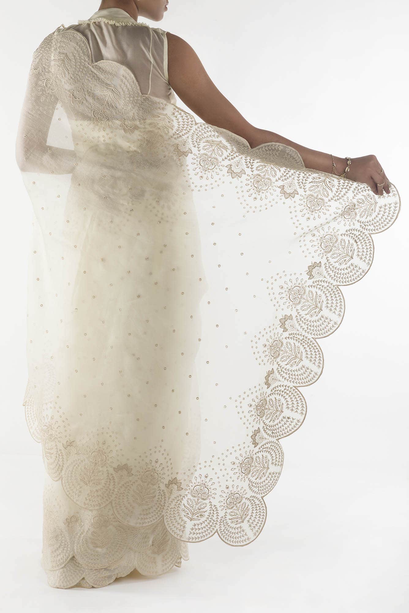 Lovelace Cream floral design saree from Embroidered Romance Collection by Nalli