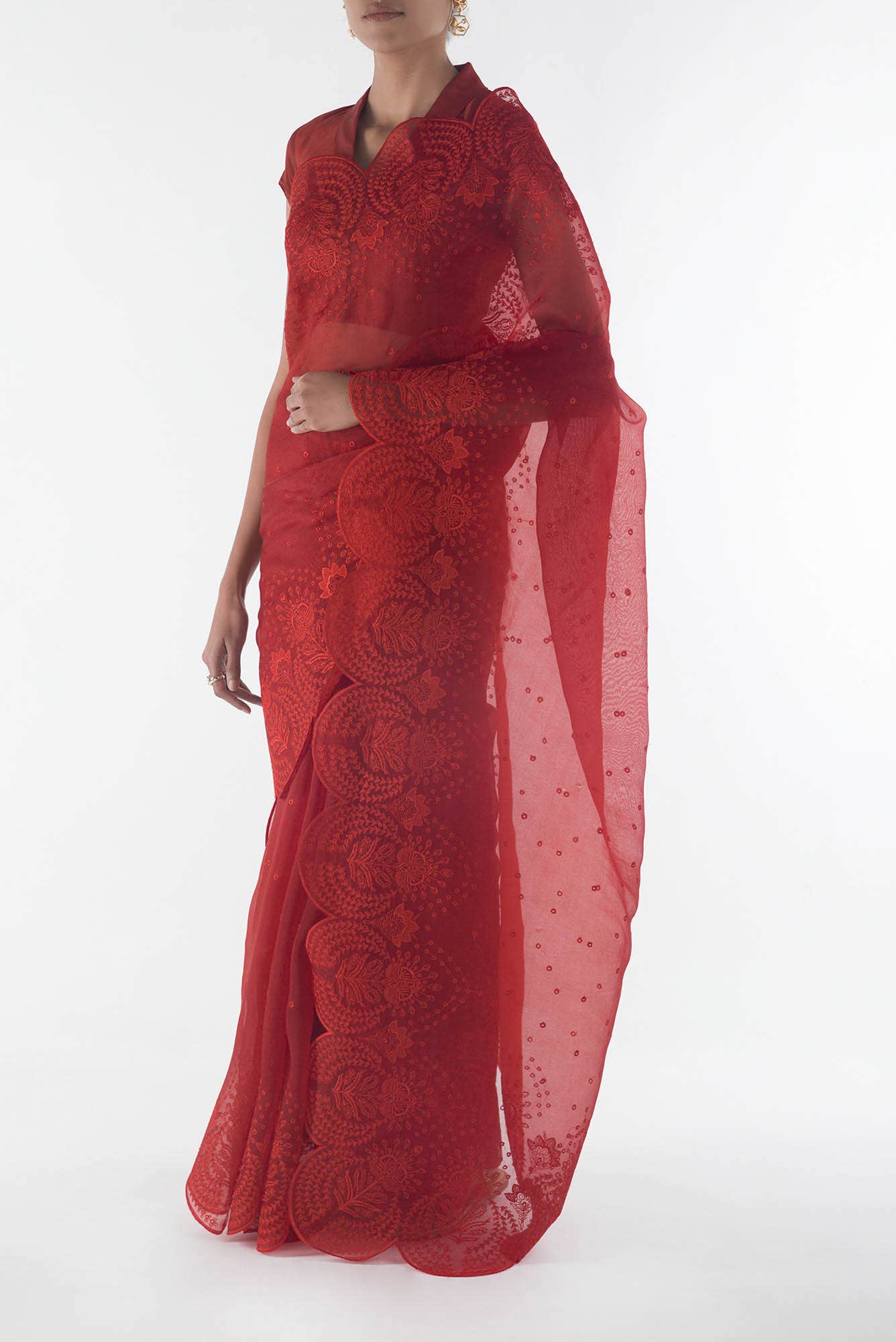 Lovelace Maroon floral design saree from Embroidered Romance Collection by Nalli