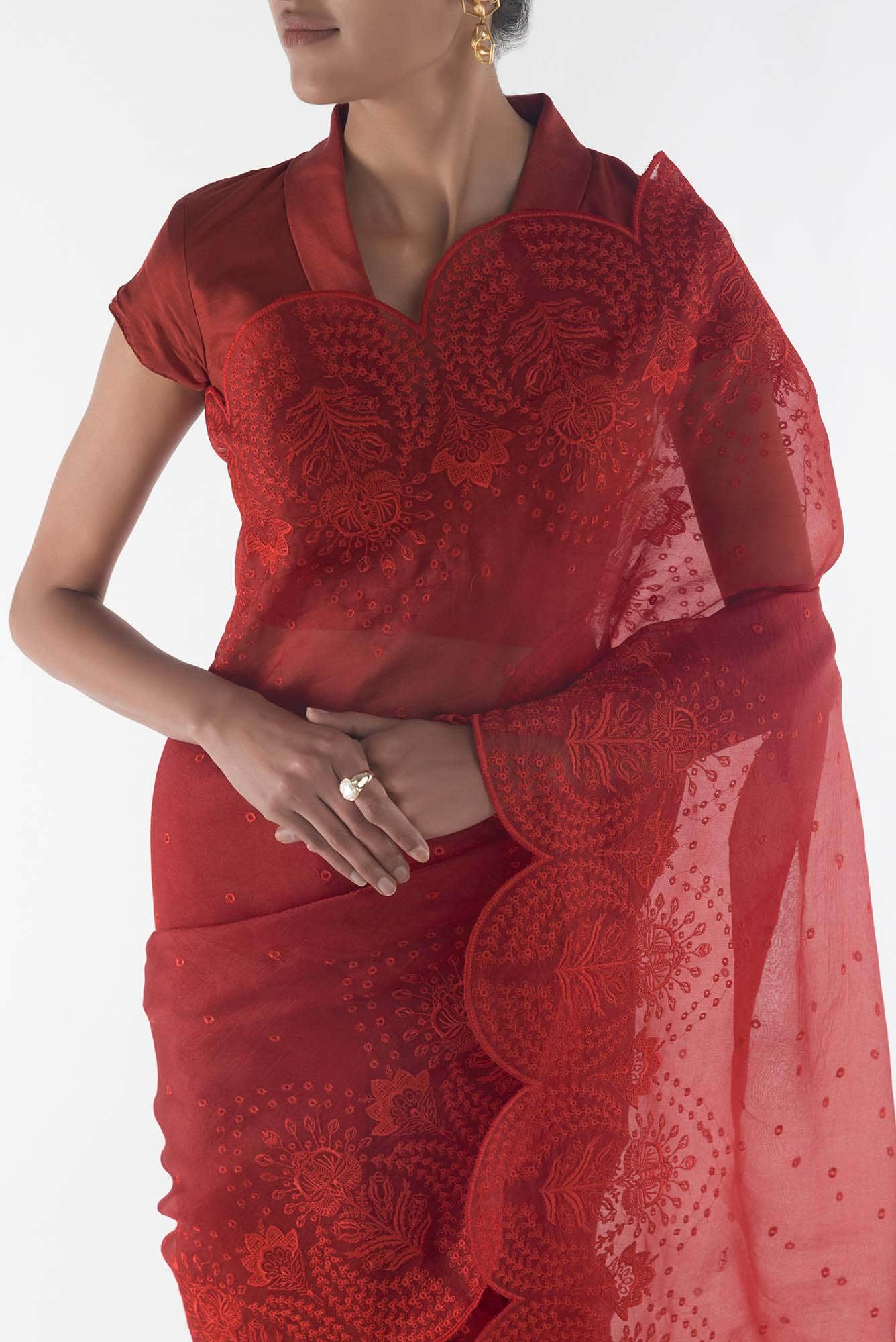 Lovelace Maroon floral design saree from Embroidered Romance Collection by Nalli