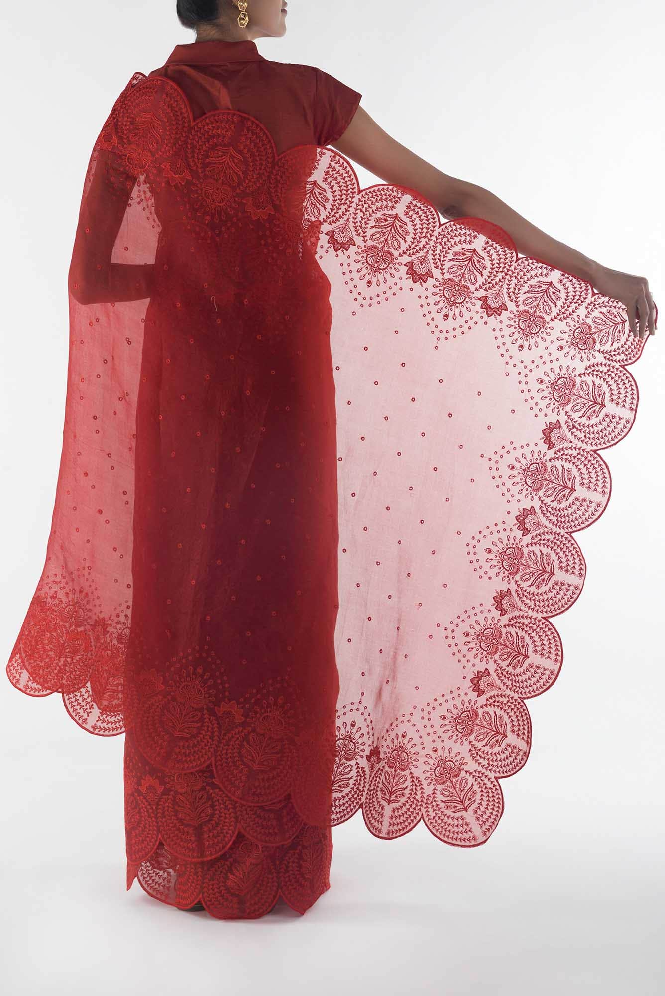 Lovelace Maroon floral design saree from Embroidered Romance Collection by Nalli