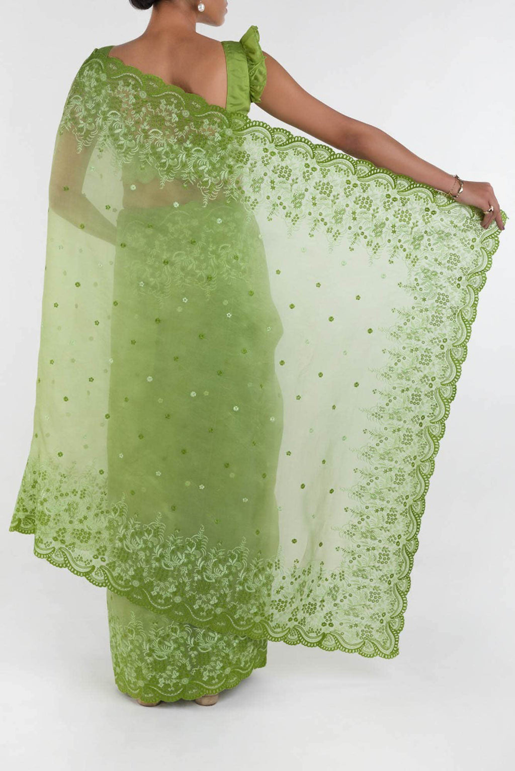 Lover’s lush Green floral design saree from Embroidered Romance Collection by Nalli
