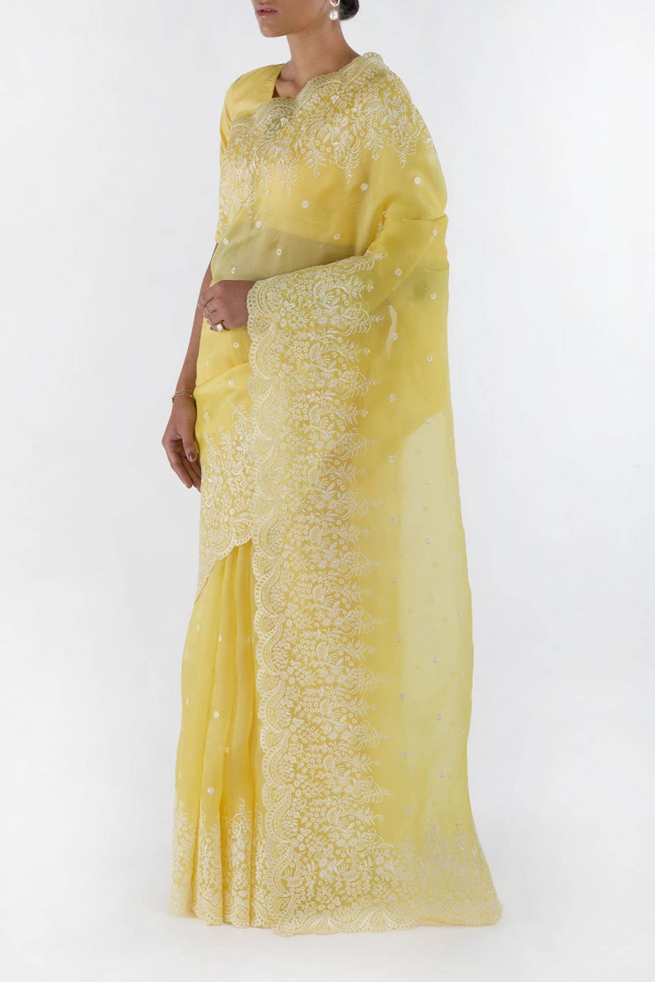 Lover’s lush Yellow floral design saree from Embroidered Romance Collection by Nalli