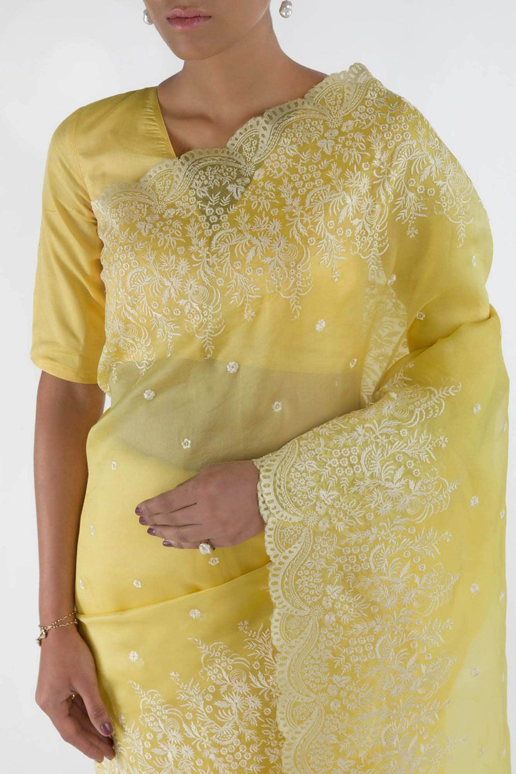 Lover’s lush Yellow floral design saree from Embroidered Romance Collection by Nalli