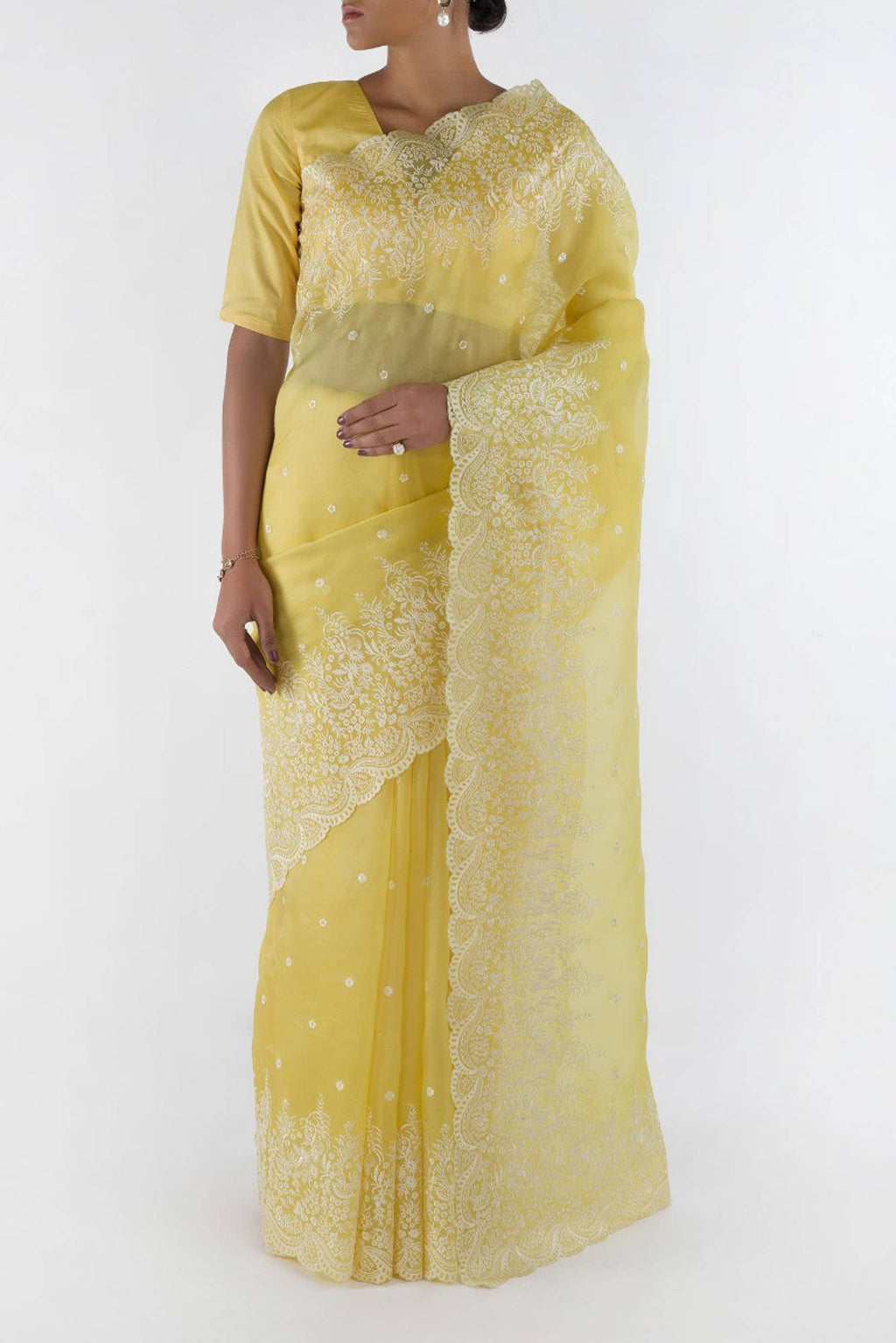 Lover’s lush Yellow floral design saree from Embroidered Romance Collection by Nalli