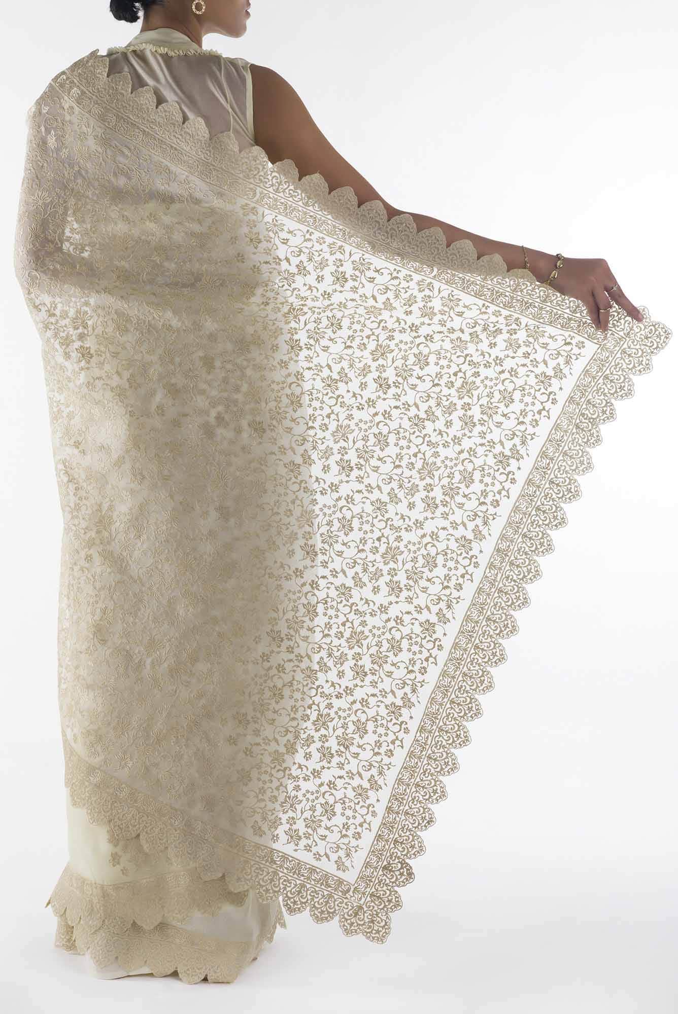 Iris waltz Cream floral design saree from Embroidered Romance Collection by Nalli