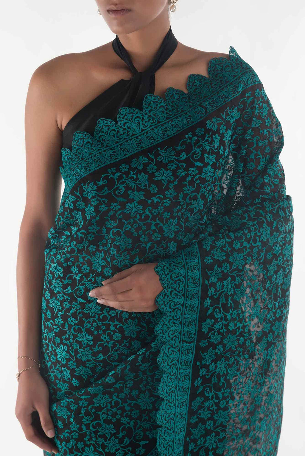 Iris waltz Black floral design saree from Embroidered Romance Collection by Nalli