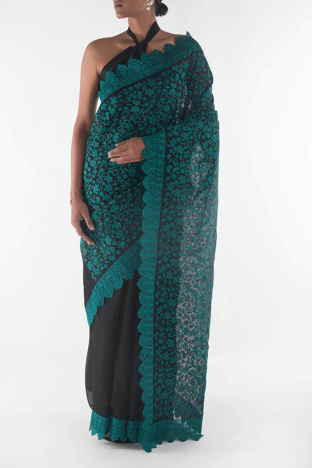 Iris waltz Black floral design saree from Embroidered Romance Collection by Nalli
