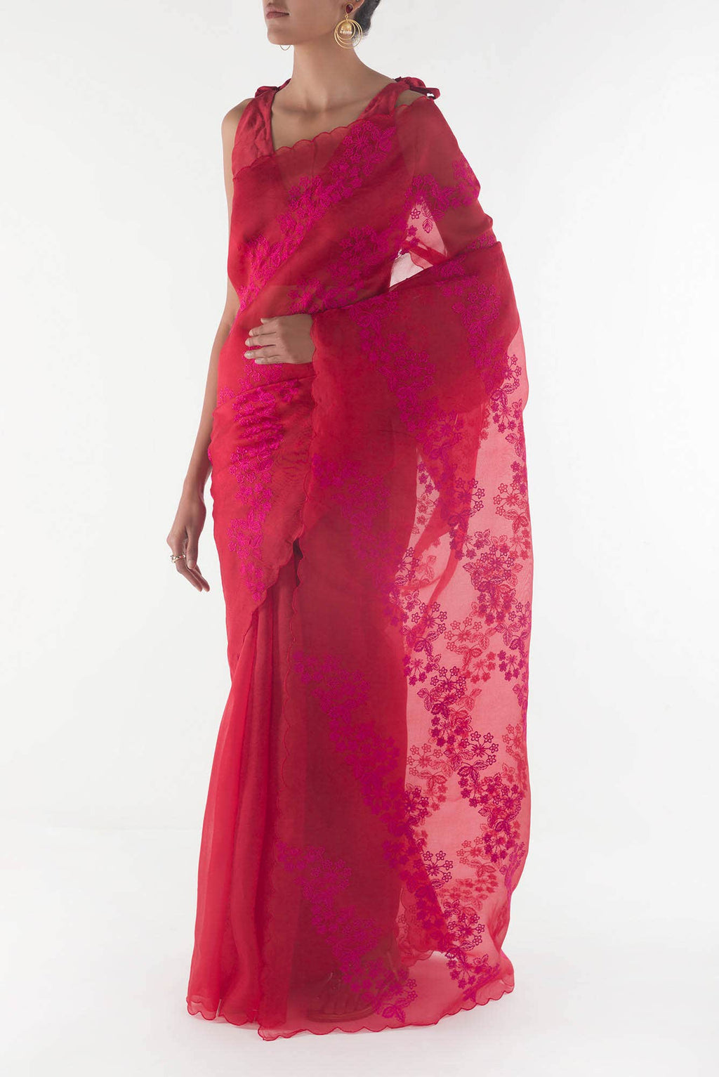 Bella Red floral design saree from Embroidered Romance Collection by Nalli