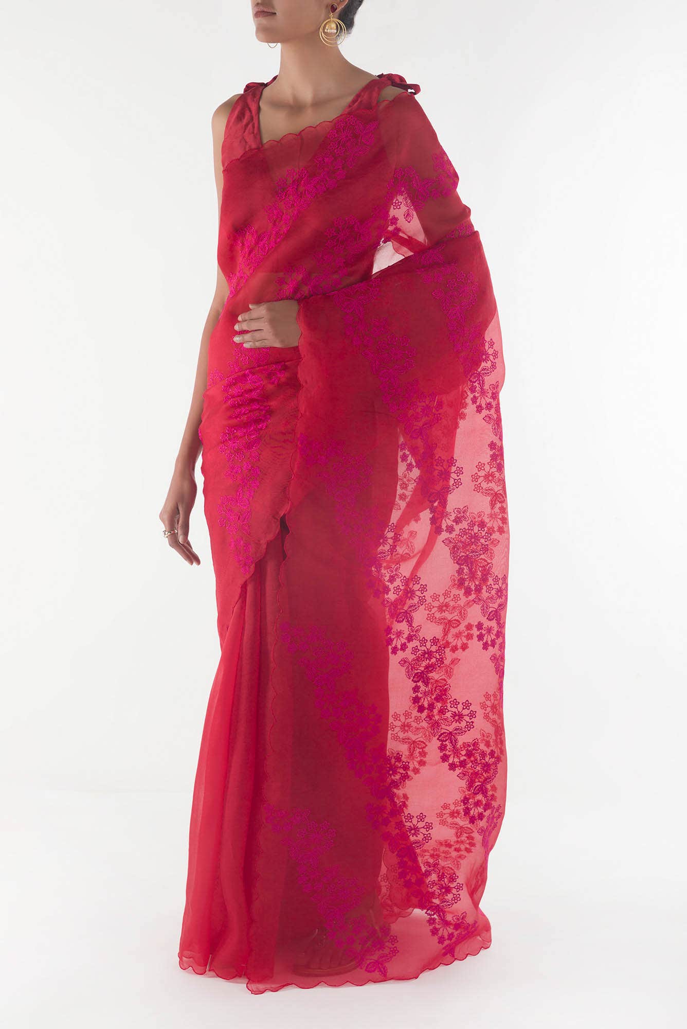 Bella Red floral design saree from Embroidered Romance Collection by Nalli