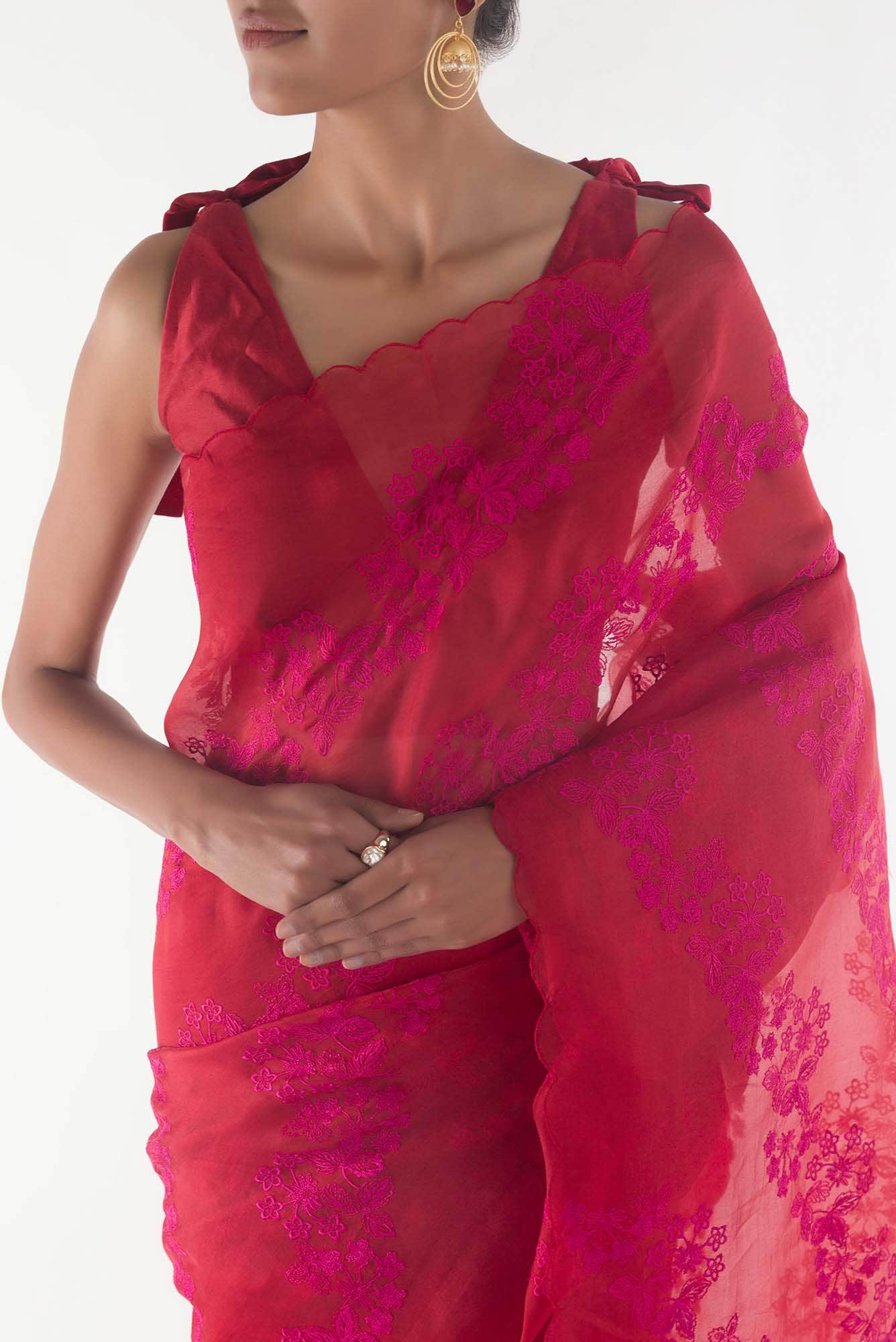 Bella Red floral design saree from Embroidered Romance Collection by Nalli