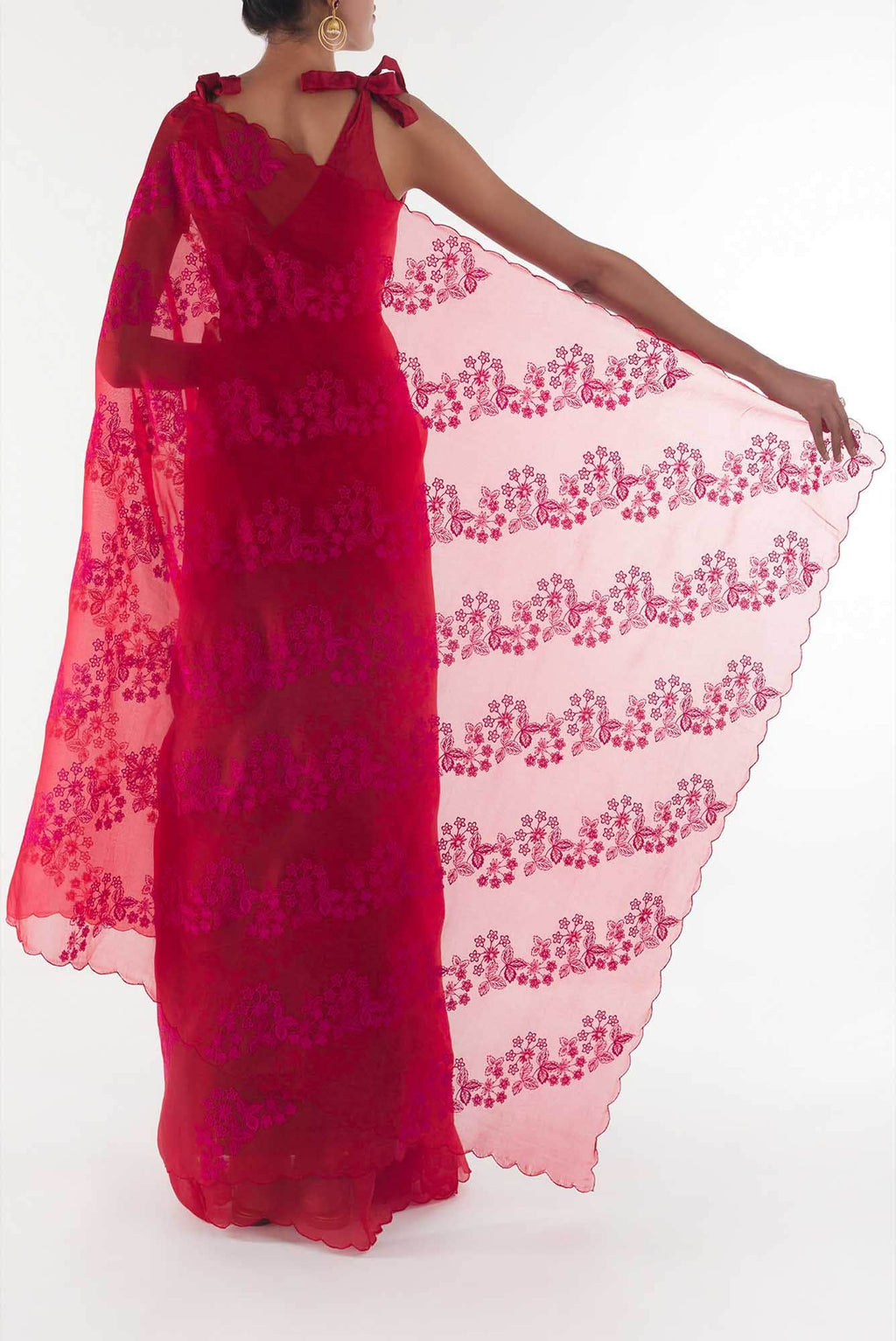Bella Red floral design saree from Embroidered Romance Collection by Nalli