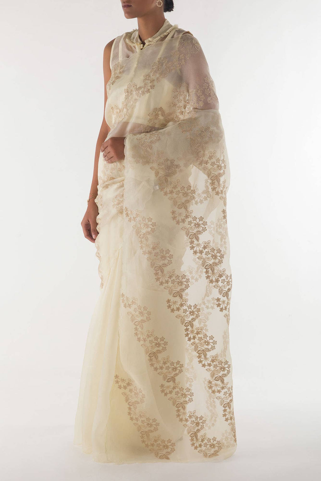 Bella Cream floral design saree from Embroidered Romance Collection by Nalli