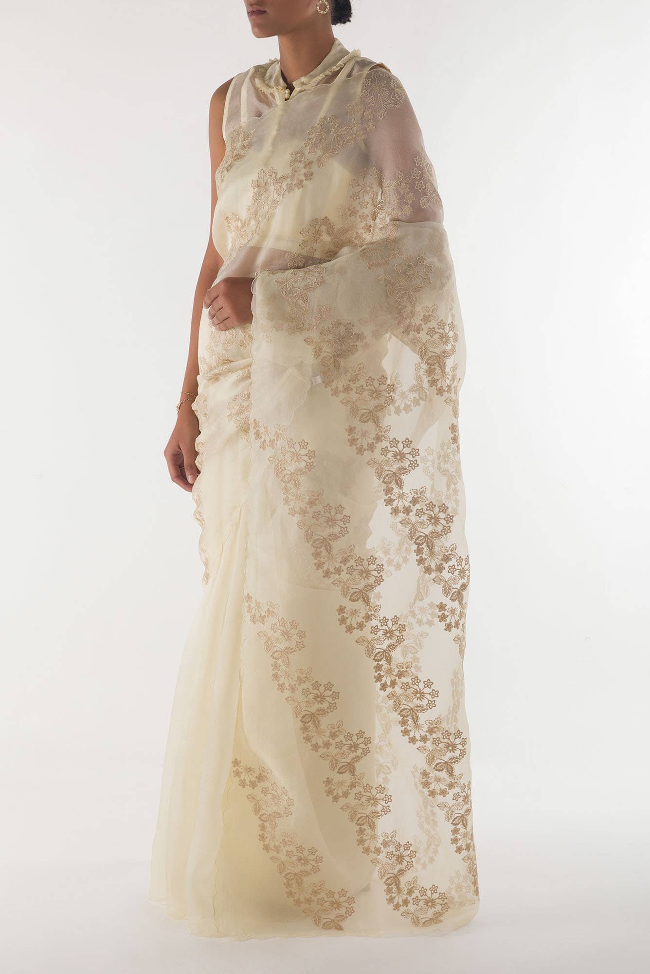 Bella Cream floral design saree from Embroidered Romance Collection by Nalli