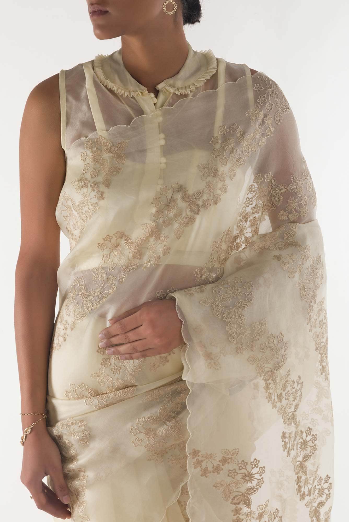 Bella Cream floral design saree from Embroidered Romance Collection by Nalli