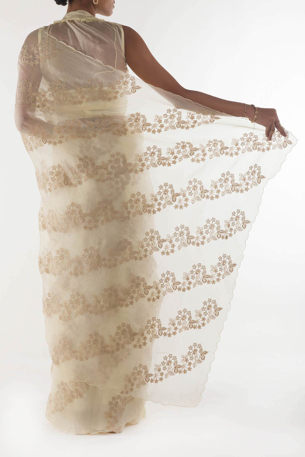 Bella Cream floral design saree from Embroidered Romance Collection by Nalli