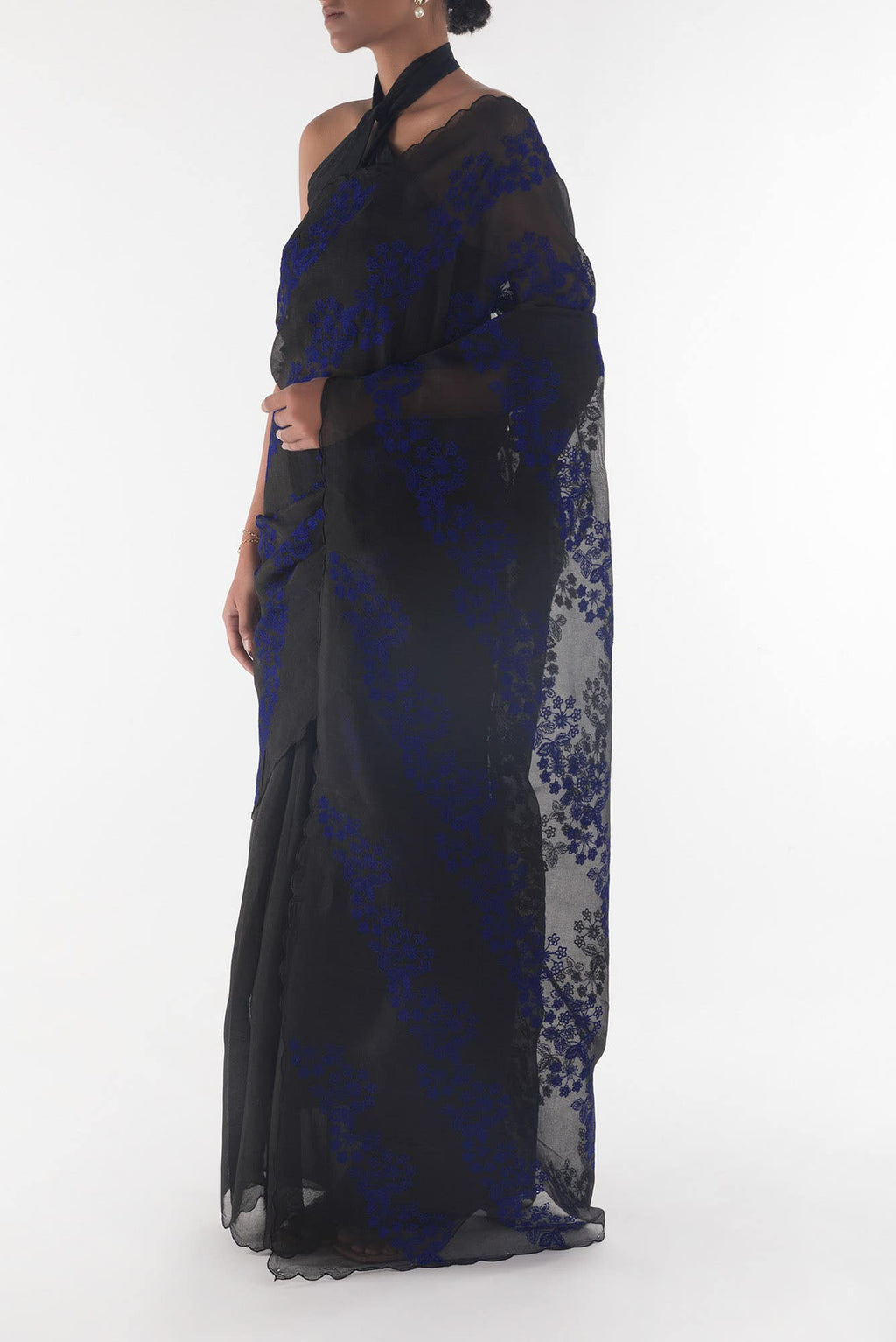 Bella Black floral design saree from Embroidered Romance Collection by Nalli