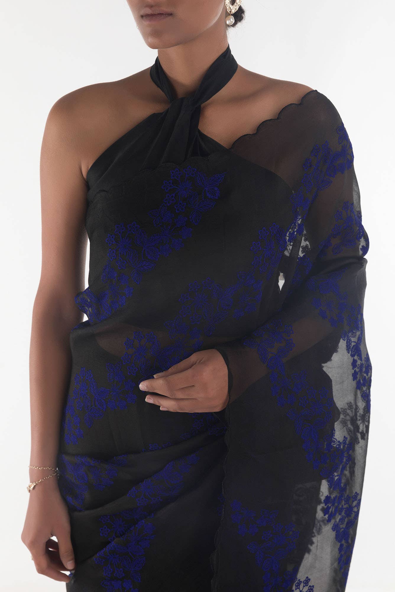 Bella Black floral design saree from Embroidered Romance Collection by Nalli