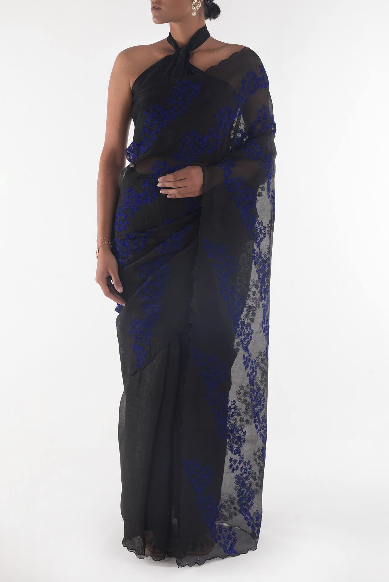 Bella Black floral design saree from Embroidered Romance Collection by Nalli