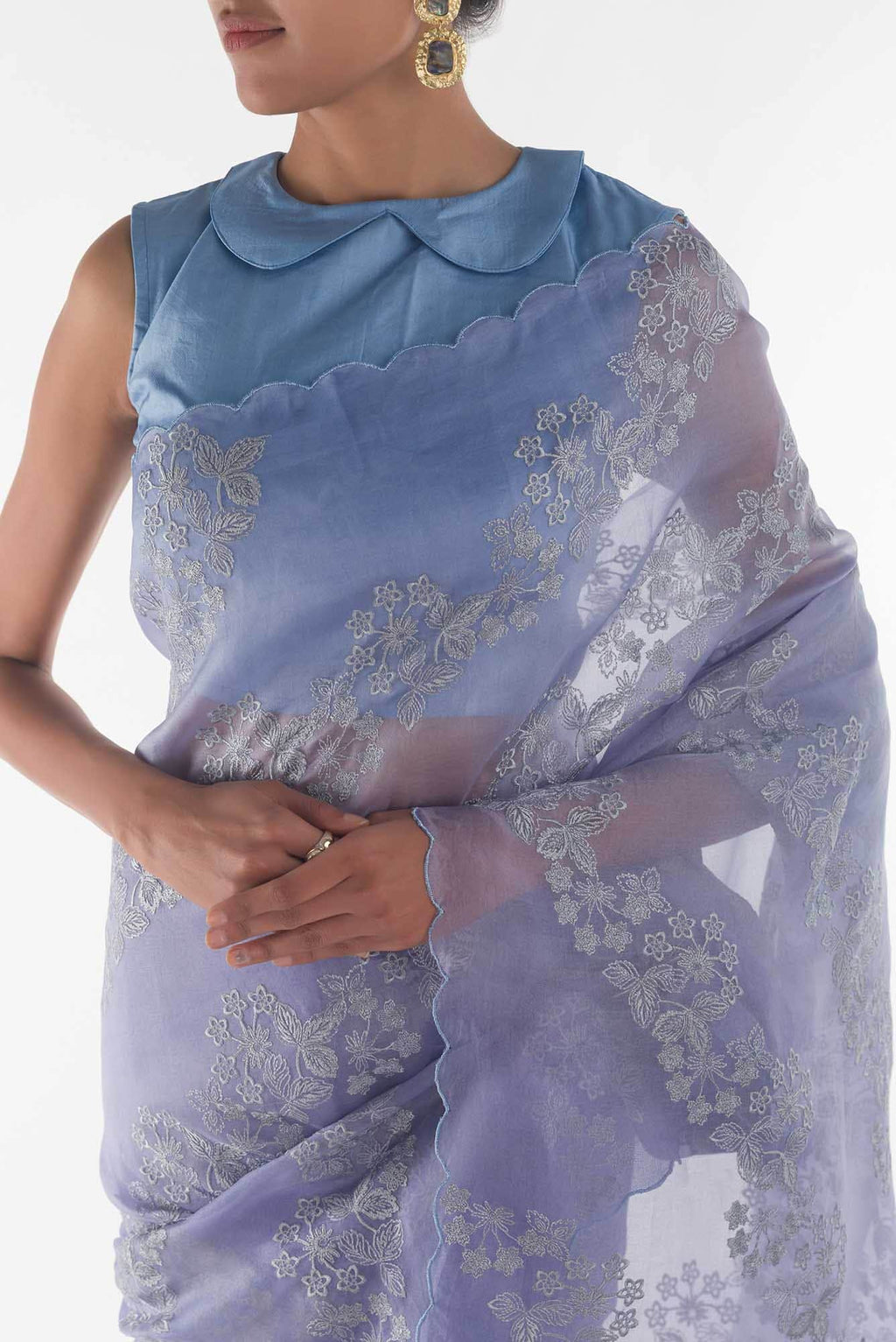 Bella Blue floral design saree from Embroidered Romance Collection by Nalli