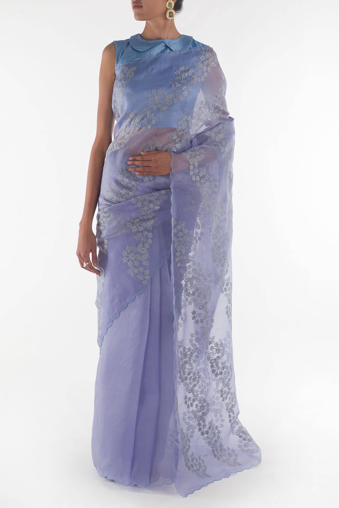 Bella Blue floral design saree from Embroidered Romance Collection by Nalli