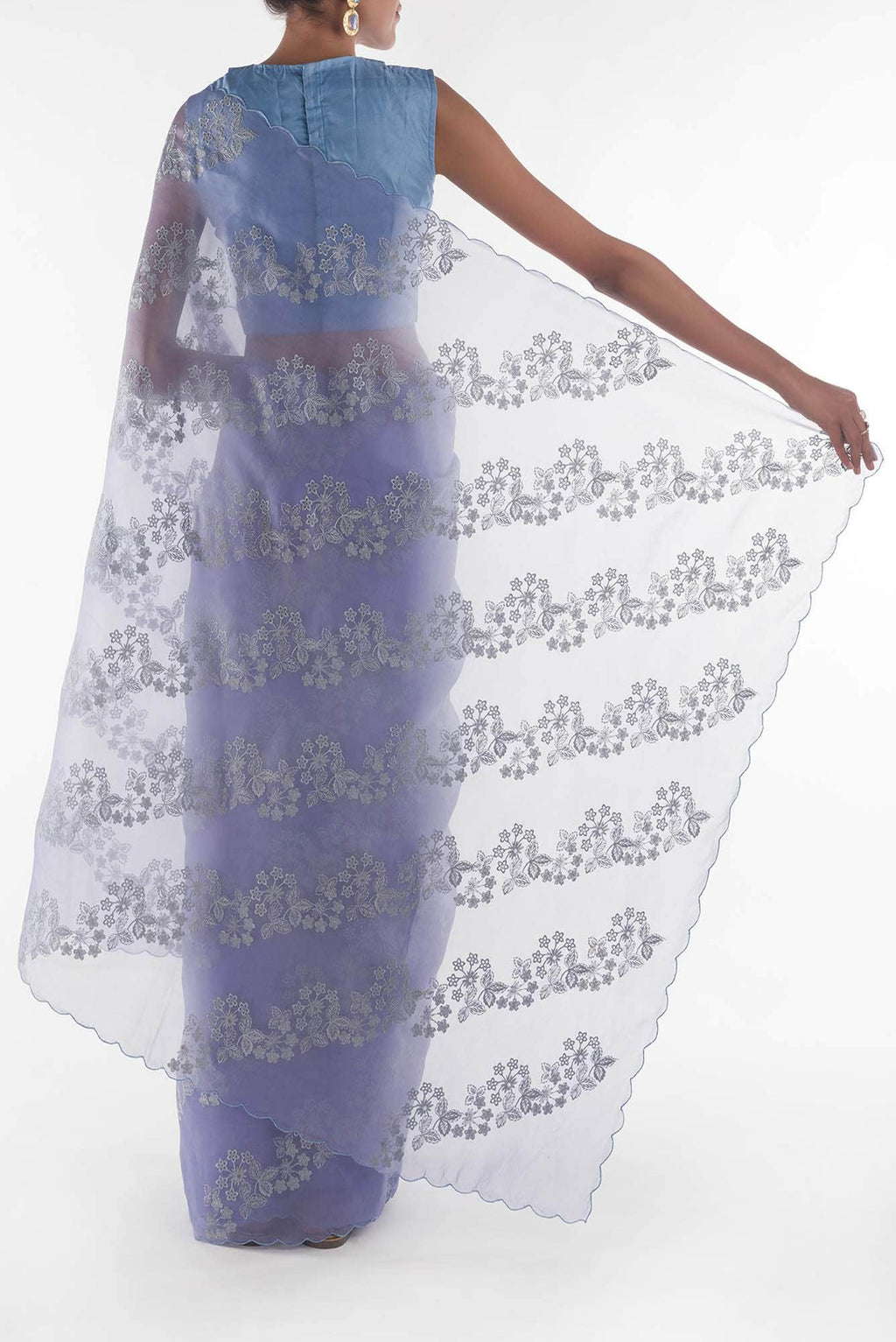 Bella Blue floral design saree from Embroidered Romance Collection by Nalli